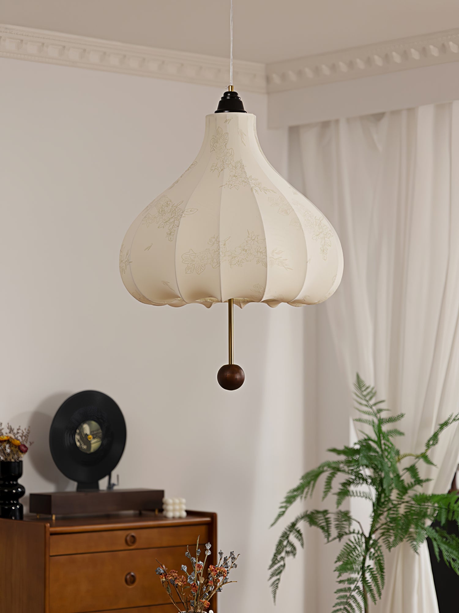 Handmade Chestnut Fabric Pendant Light - Modern Boho Hanging Lamp for Living Room, Bedroom, or Dining Room Decor