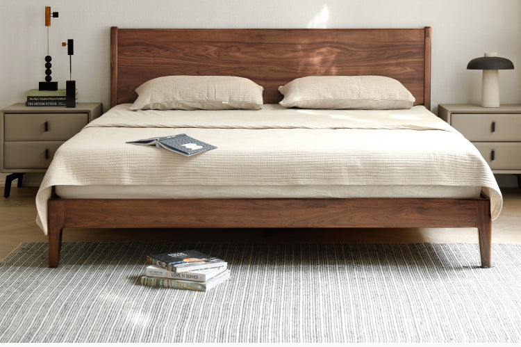 Solid Black Walnut Wood Bed Frame - Queen Size, Natural Wood Grain, Sturdy Platform Bed - Perfect for Modern, Farmhouse & Rustic Bedroom Decor