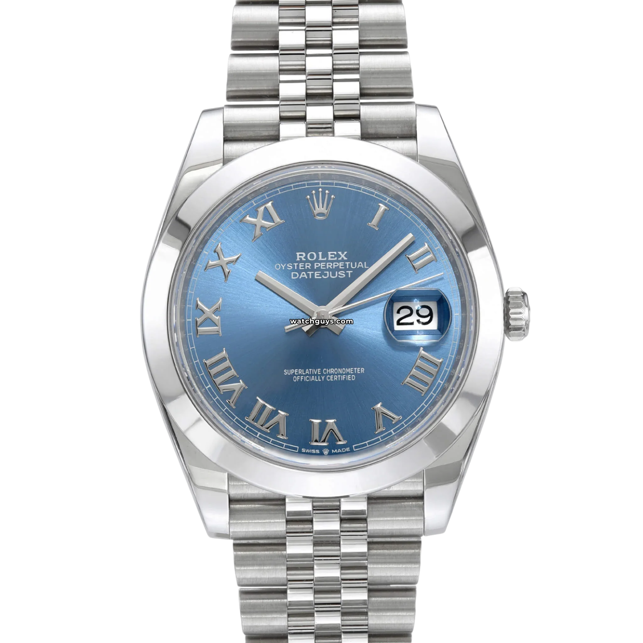 Rolex Datejust 126300 Men's Watch - 41mm Stainless Steel, Azzurro Blue Dial with Roman Numerals, Jubilee Bracelet | Luxury Dress Watch for Business & Formal Occasions