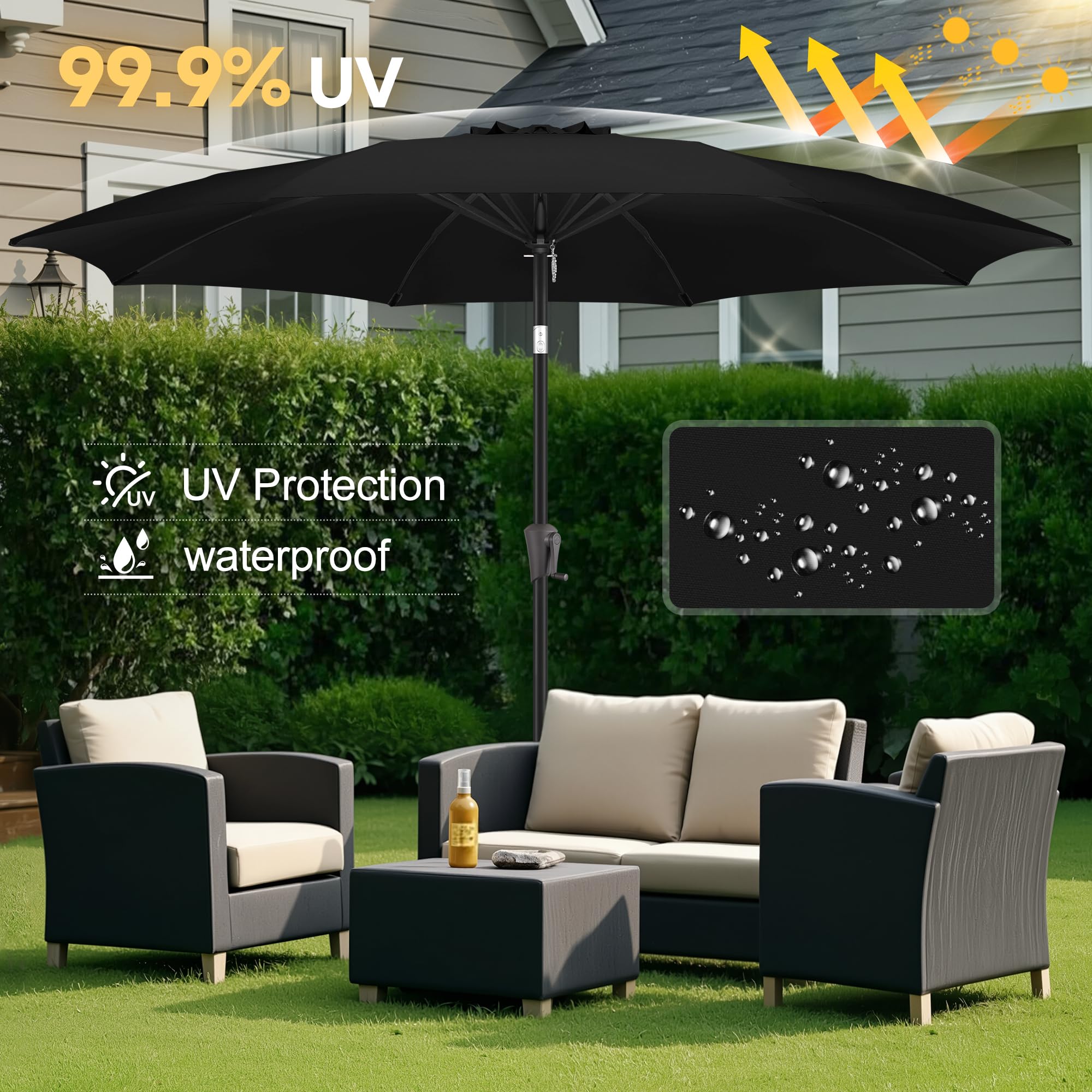 FLAME&SHADE 11 Foot Outdoor Patio Umbrella with Fiberglass Ribs & Adjustable Tilt - Perfect for Backyard, Poolside, and Beach Use - Black