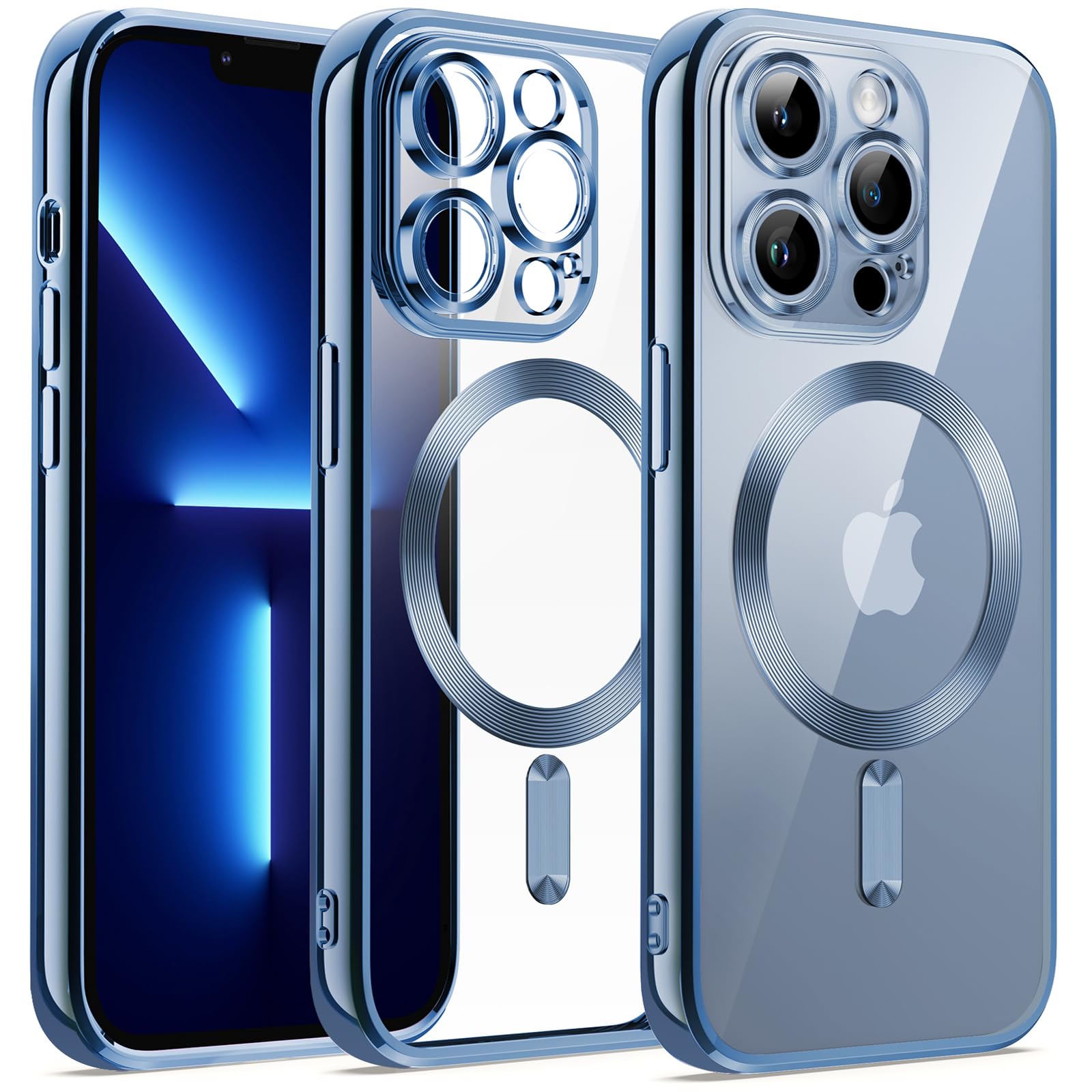 JETech Soft Clear Case for iPhone 13 Pro 6.1-Inch | Shockproof TPU Phone Cover with Camera Protection | MagSafe Wireless Charging Compatible | Blue Electroplated Design | Perfect for Daily Use, Travel & Outdoor Activities