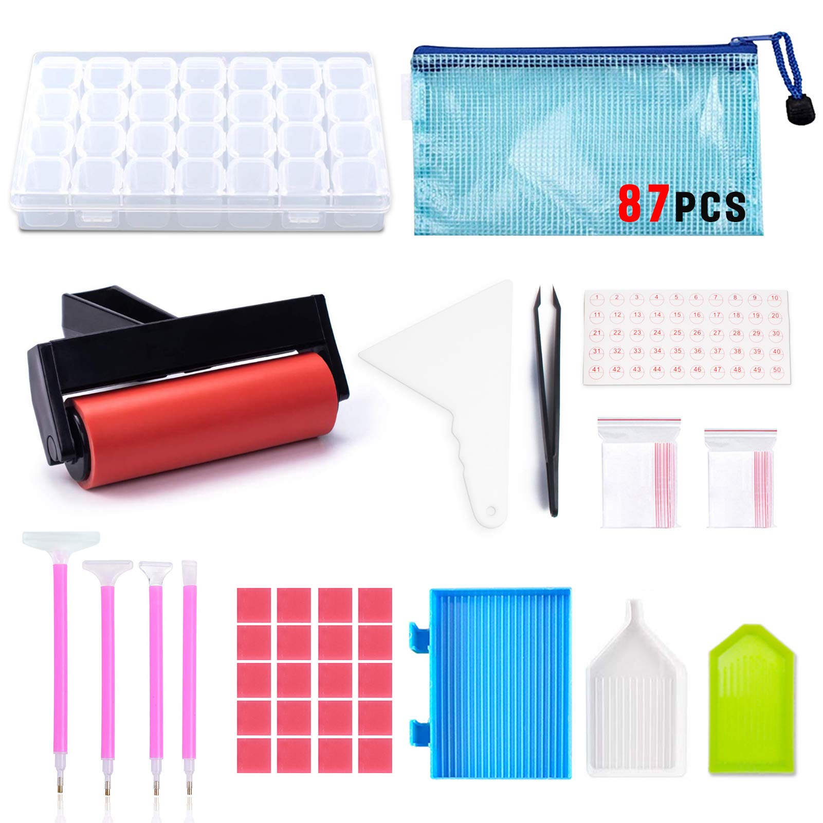 87-Piece Diamond Painting Kit with Storage Bag - ROSRNA Diamond Art Accessories Set Including Tools & Gem Box for DIY Craft Projects - Perfect for Home Decor, Gifts & Stress Relief
