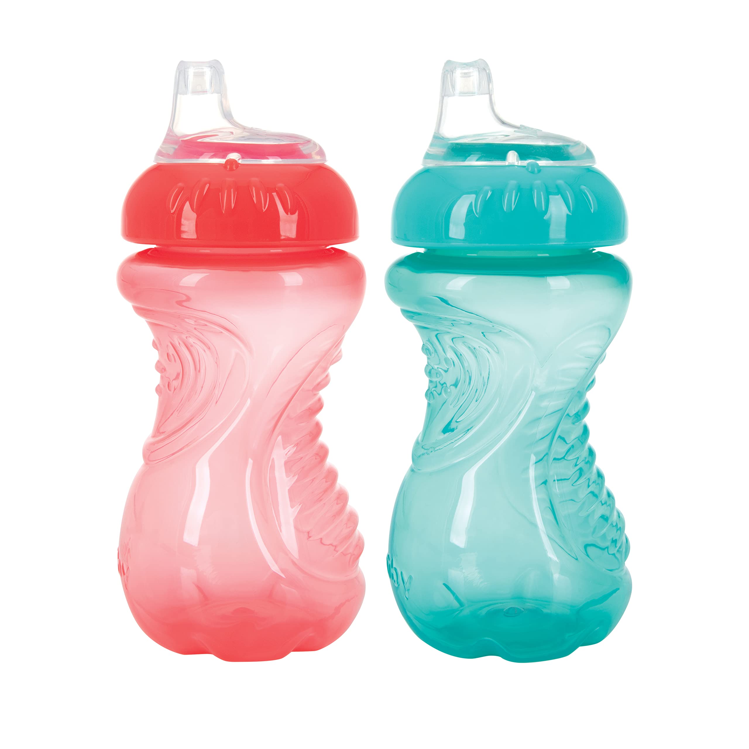 2 Pack 10oz Spill-Proof Toddler Sippy Cups with Soft Spout - Easy Grip, Dishwasher Safe - Aqua & Coral for Baby Feeding, Travel & Daycare Use