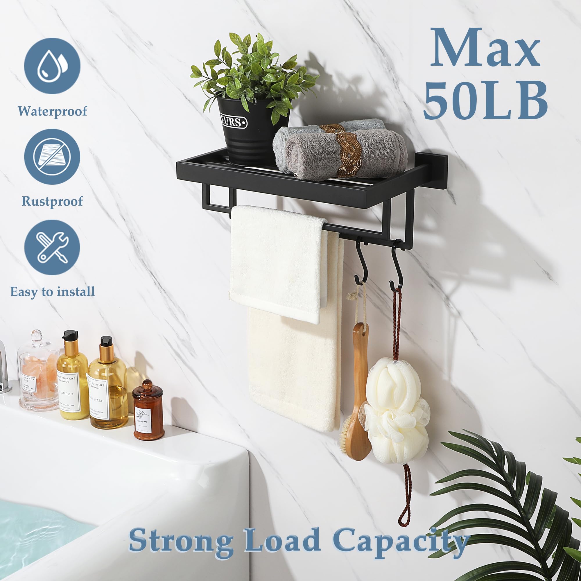 16 Inch Stainless Steel Towel Rack for Bathroom - Wall Mounted Double Towel Bars, Heavy Duty SUS 304 Hand Towel Holder in Matte Black - Perfect for Bathroom, Kitchen, and Laundry Room Organization