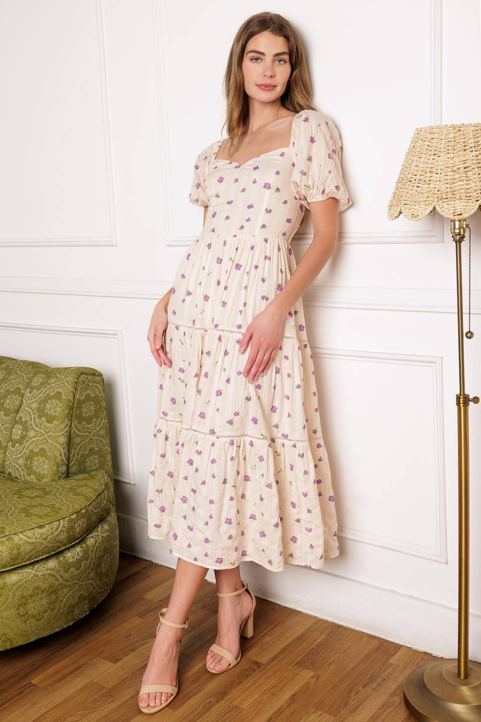 LAVENDER FIELDS Floral Print Midi Dress - Perfect for Summer Weddings, Garden Parties & Boho Chic Outfits