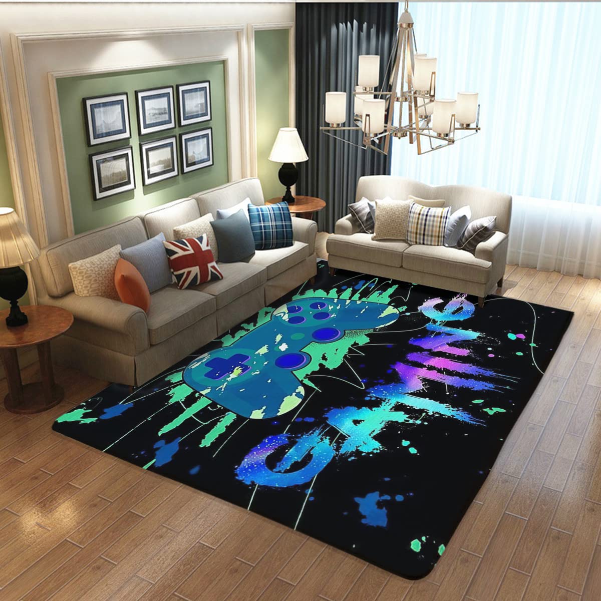 Anime Gamer Rug for Bedroom & Living Room - Non-Slip Printed Game Controller Carpet (59x79in) - Perfect for Boys, Teens & Gamers - Crystal Clear Polyester Floor Mat for Gaming Room Decor & Home Accessories