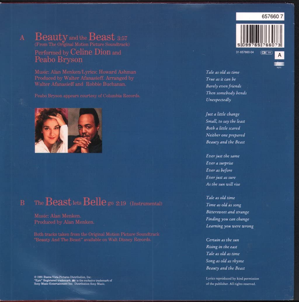 Beauty and the Beast (with Peabo Bryson) - 7-Inch Vinyl Single Record - Disney Soundtrack Collectible - Perfect for Music Lovers & Disney Fans