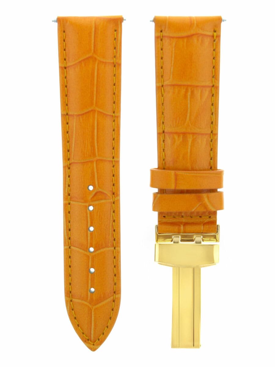 20mm Genuine Leather Watch Band Strap with Gold Deployment Buckle - Compatible with Tag Heuer Orange Watch - Perfect for Business, Casual & Formal Occasions