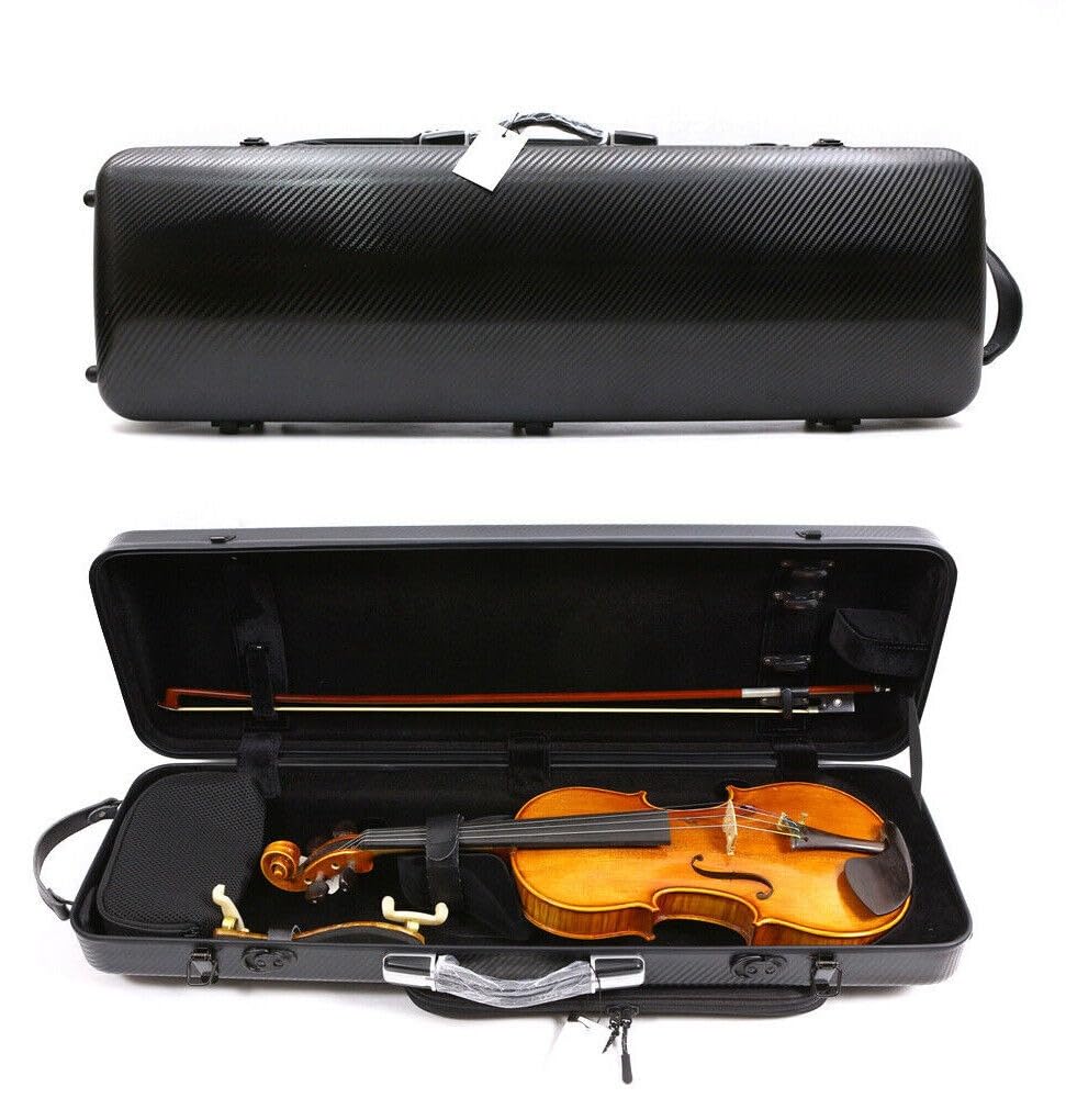 Premium Carbon Fiber Full Size 4/4 Violin Case - Lightweight, Durable & Secure with Rectangular Code Lock & Adjustable Strap (Black) - Perfect for Travel, Performances & Professional Musicians