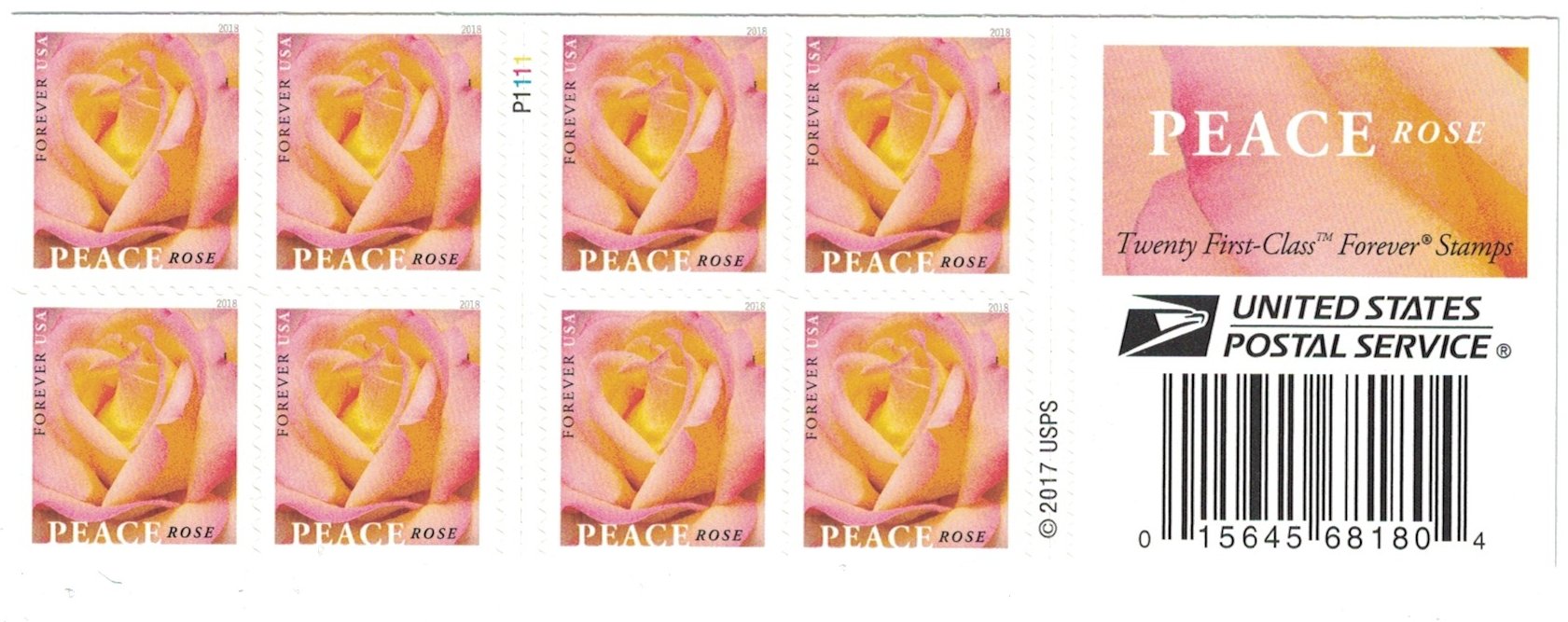 Peace Rose USPS Forever Stamps - 5 Booklets (100 Stamps) for Mailing Letters, Greeting Cards & Postcards | First-Class Postage | Collectible Stamps