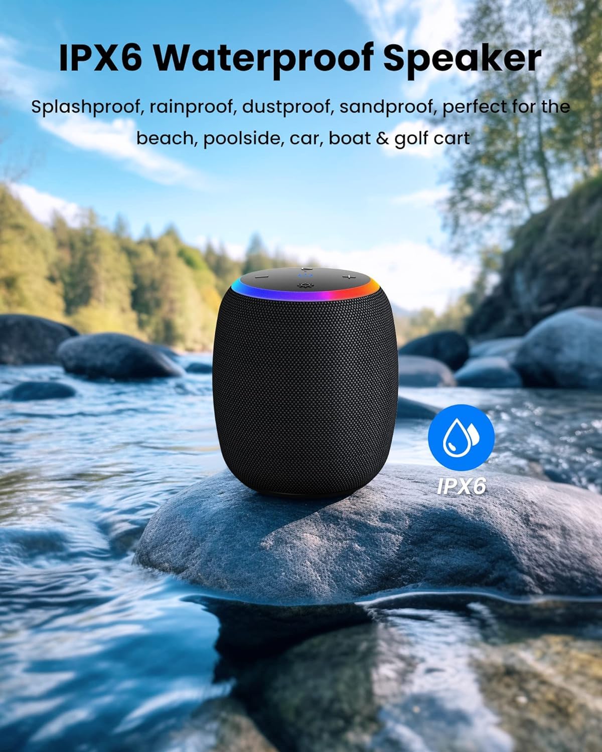 Premium Bluetooth Speaker - 15W Stereo Sound, IPX6 Waterproof, Wireless Portable Speaker with Bluetooth 5.3, LED Lights & TWS | 12H Playtime for Shower, Home, Outdoor, Party, Beach & Camping | Perfect for Poolside Relaxation, Backyard BBQs and Travel Adventures
