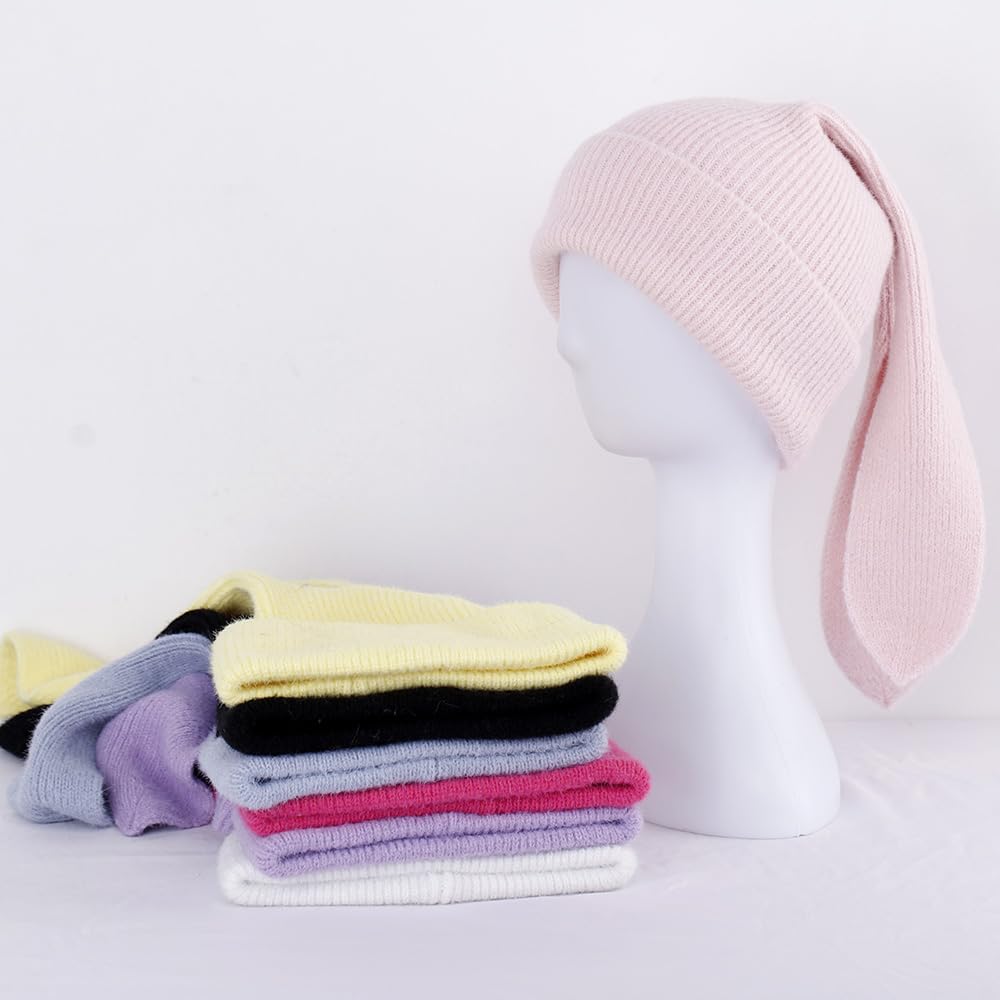 Cute Bunny Beanie Hats for Women - Soft Rabbit Crochet Winter Hat Warm Skull Cap for Outdoor Skiing, Snowboarding & Casual Winter Fashion
