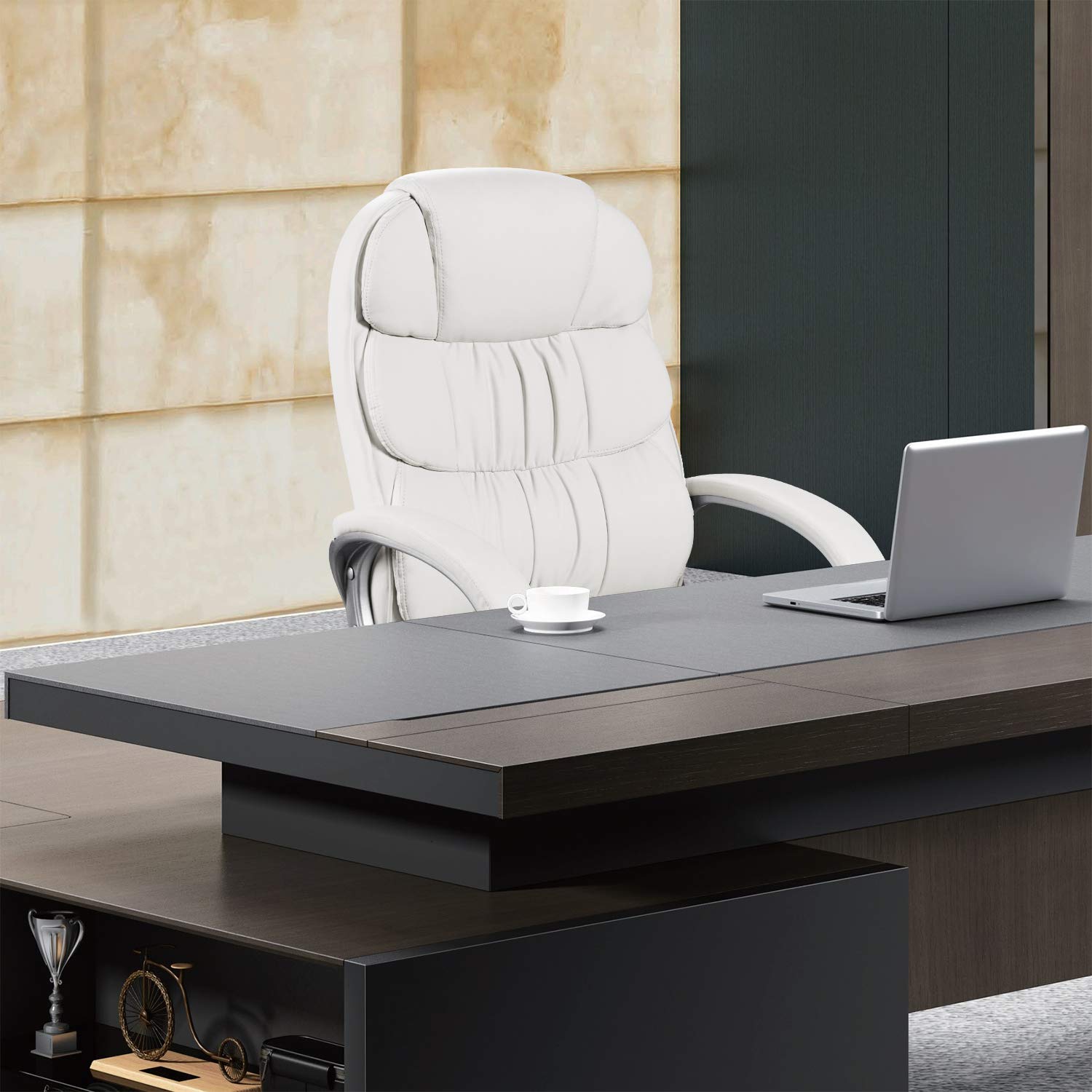 Homall High Back Office Chair - Ergonomic PU Leather Executive Desk Chair with Adjustable Height, Swivel Base, Padded Armrests & Lumbar Support for Home & Office Workspace (White) - Perfect for Long Hours Computer Work, Gaming & Conference Rooms