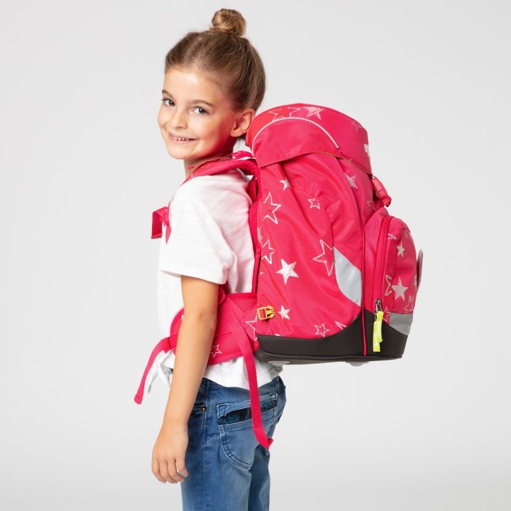 Ergobag Prime School Backpack for Kids - Lightweight, Durable & Comfortable | CinBearella Pink Stars Design | Perfect for School, Travel & Daily Use