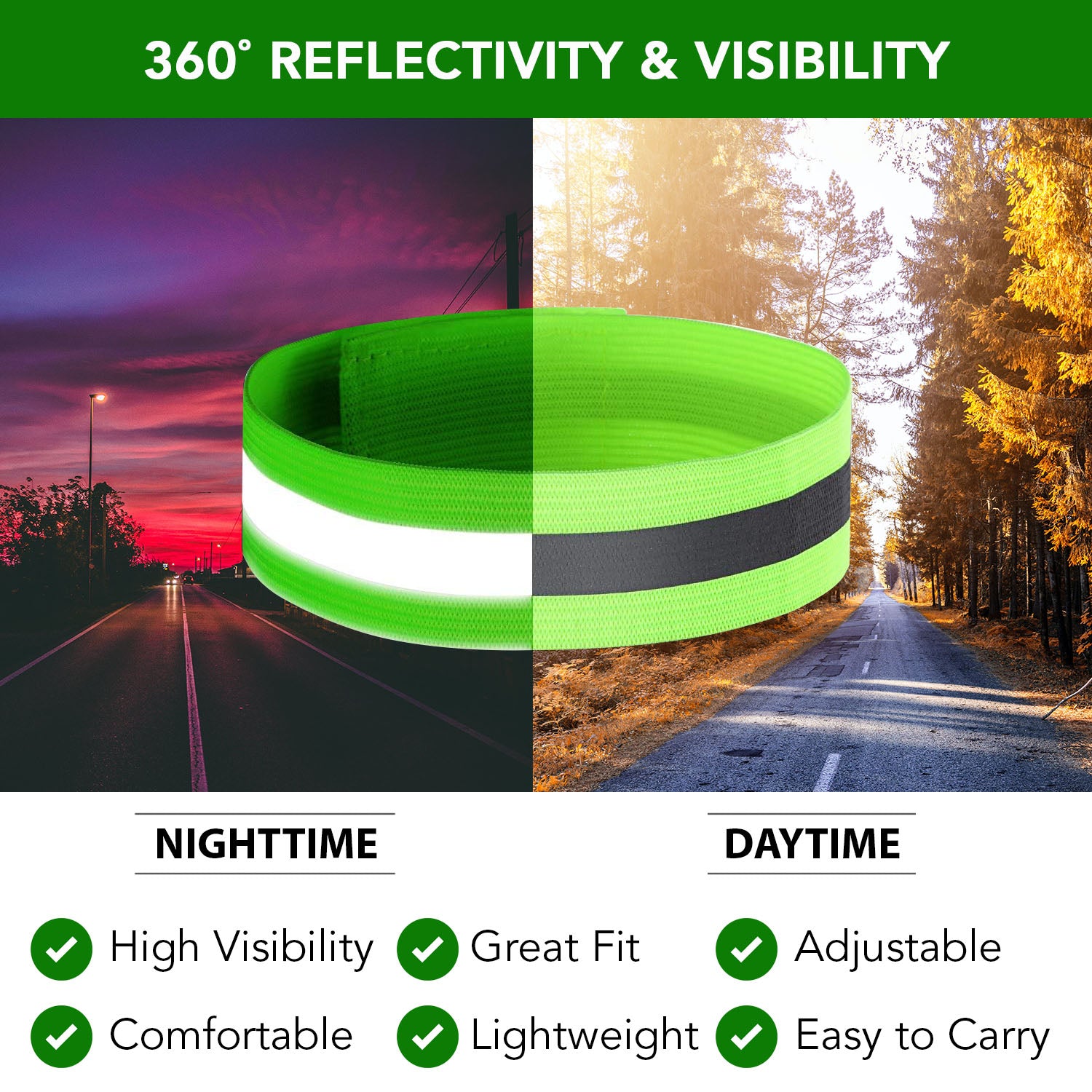 High Visibility Reflective Safety Bands for Wrist, Arm, Ankle & Leg - Reflective Gear with Adjustable Straps for Night Walking, Cycling, Running & Outdoor Activities