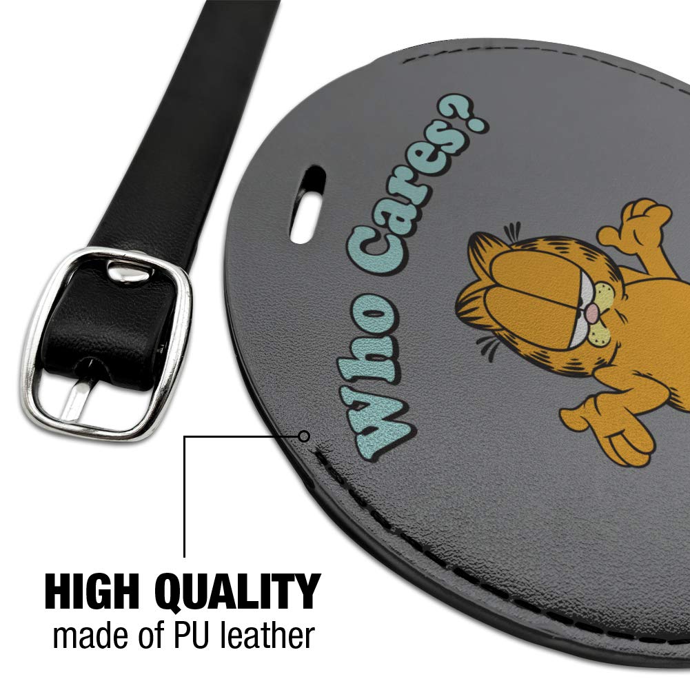 Garfield Who Cares? Round Leather Luggage Tag - Durable Suitcase ID Tag for Carry-On Bags - Perfect for Travel Identification & Suitcase Personalization