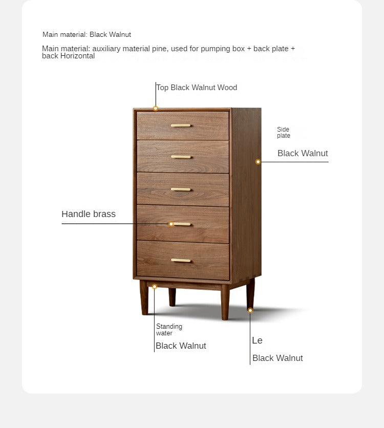 Solid Black Walnut Wood Dresser - 5-Drawer Chest for Bedroom & Living Room Storage | Handcrafted Hardwood Furniture for Home Organization & Decor