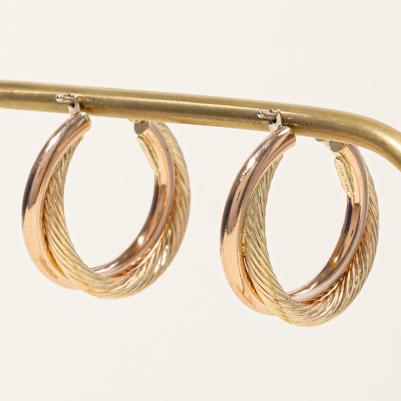 14K Two-Tone Gold Twisted Hoop Earrings for Women - Elegant Dainty Huggie Hoops - Perfect for Everyday Wear, Parties & Gifts