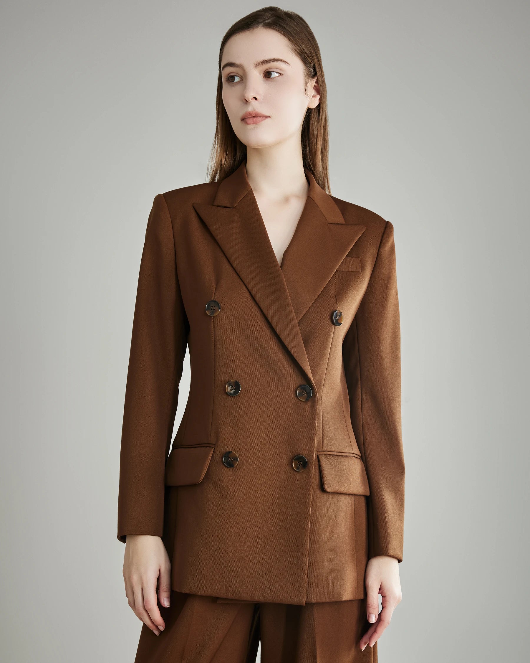 Women's Wool Double Breasted Blazer Coat - Warm Winter Business Jacket for Office Work, Formal Events & Professional Outfits