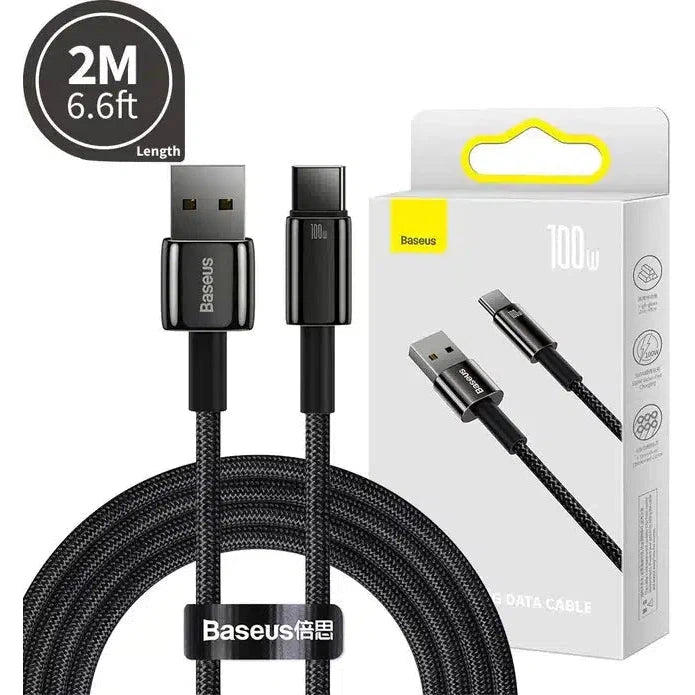 Baseus 100W Fast Charging USB C to USB Cable 2m - High-Speed Charging for MacBook, iPhone, Samsung Galaxy, iPad & More - Perfect for Home, Office & Travel