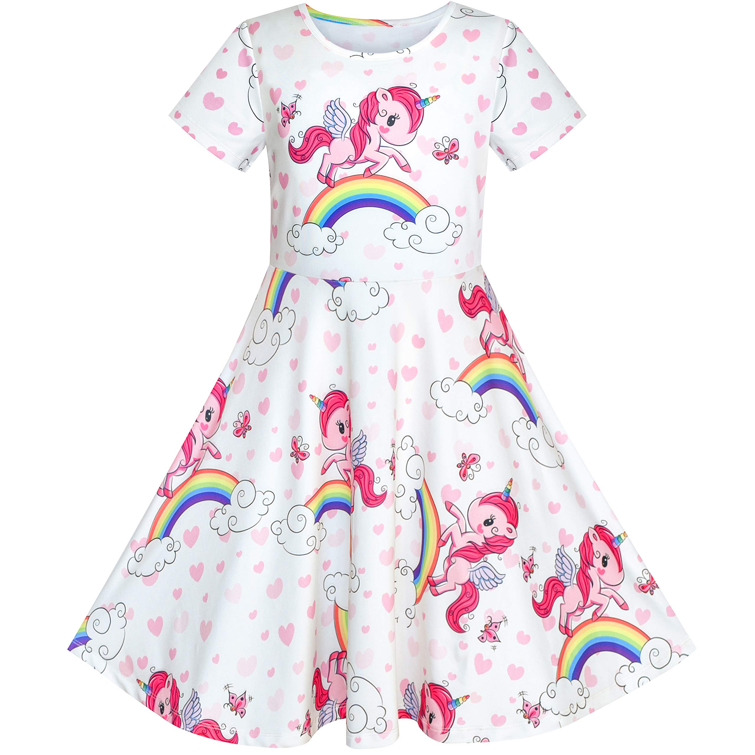 Sunny Fashion Girls Unicorn Print Blue Short Sleeve Casual Dress Size 5-10 - Perfect for Birthday Parties, School Events & Summer Playdates