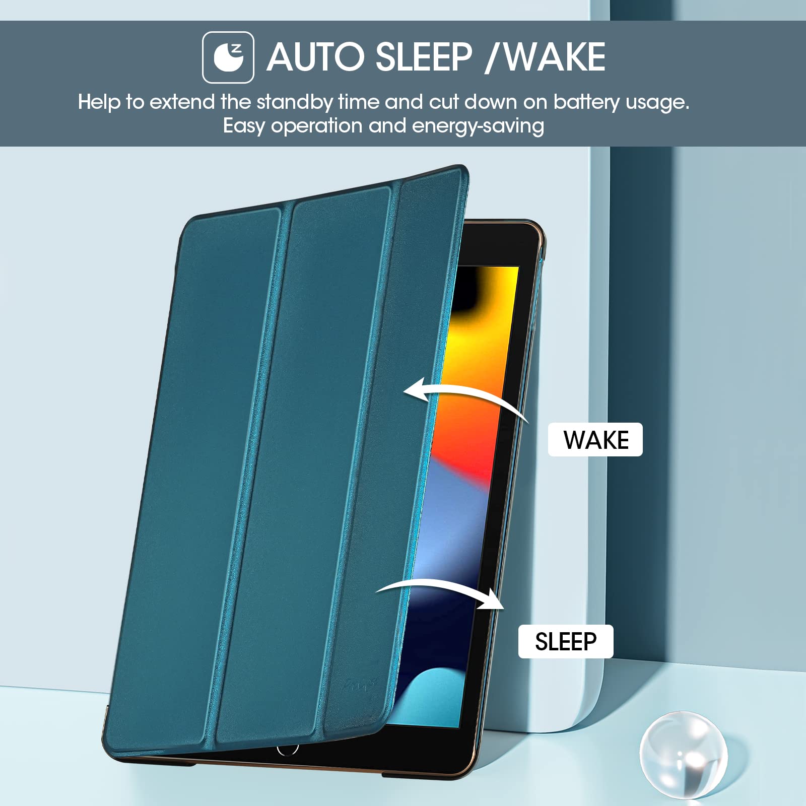 ProCase iPad 10.2 Case - Slim Hard Back Smart Cover Compatible with iPad 9th/8th/7th Generation (2021/2020/2019) - Lightweight Protective Shell with Auto Sleep/Wake - Perfect for Work, School & Travel - Teal