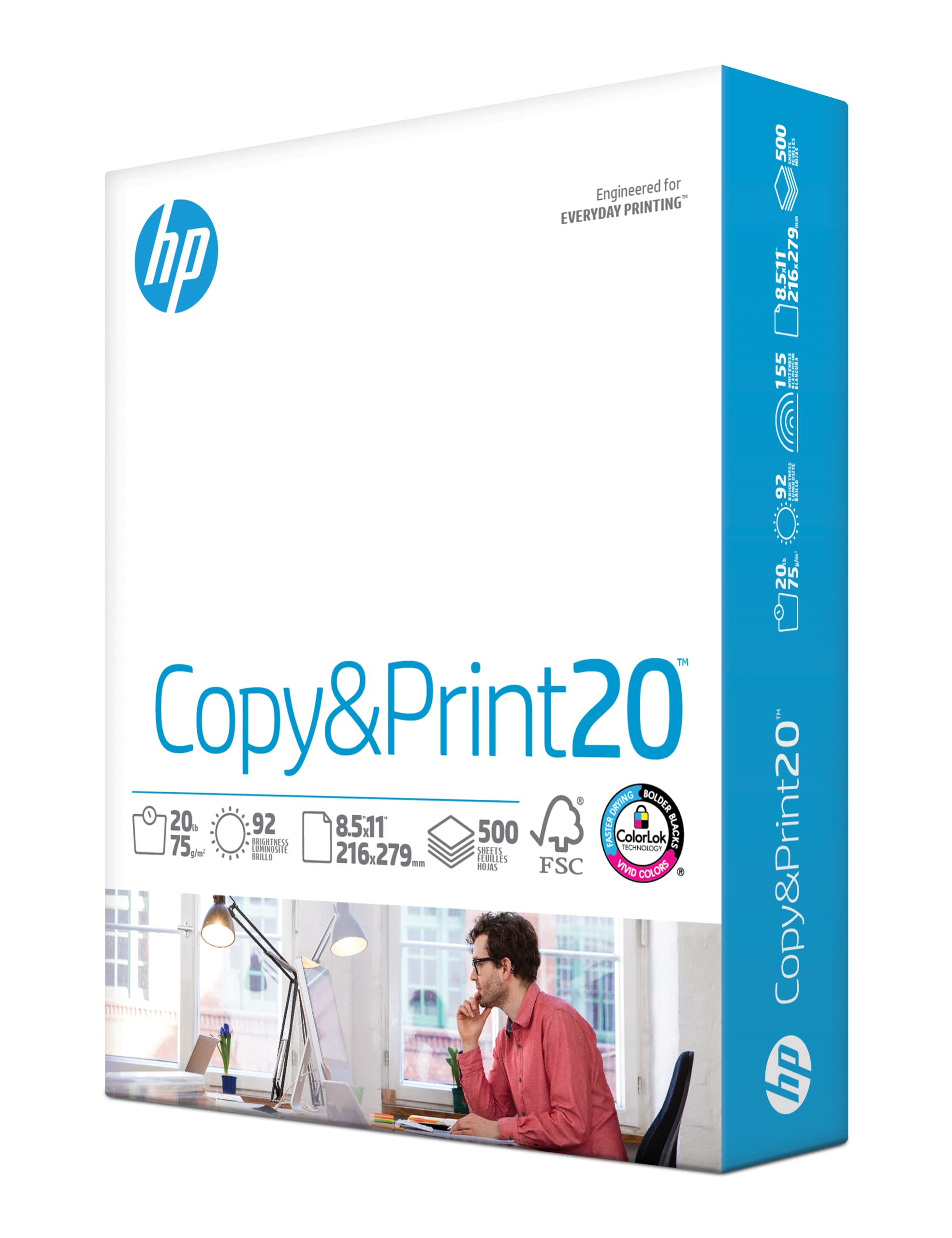 HP Printer Paper 8.5 x 11 Inches - 20 lb Copy & Print Paper - 500 Sheets per Ream - 92 Brightness - FSC Certified - Made in USA - Ideal for Office, School, and Home Printing