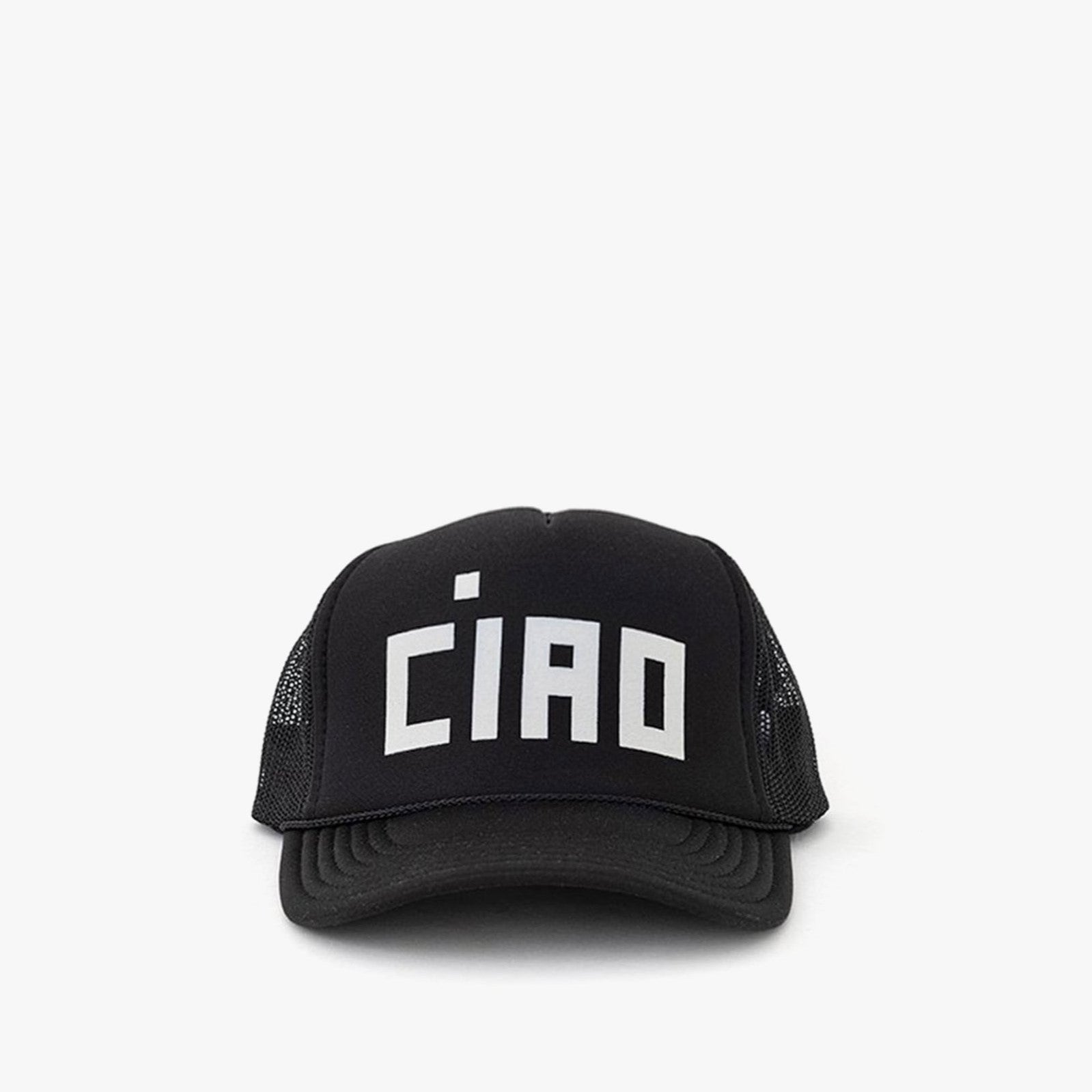 Stylish Ciao Trucker Hat in Black - Perfect for Outdoor Adventures, Music Festivals, and Casual Streetwear