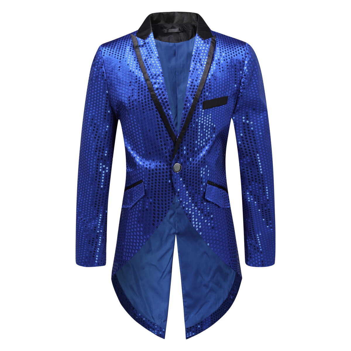 Elegant Blue Sequin Embellished Swallowtail Coat for Women - Perfect for Evening Gala, Prom, and Special Occasions
