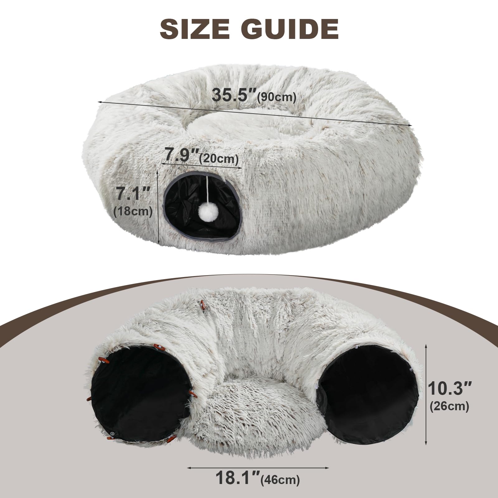 Cat Tunnel Bed for Indoor Cats - Donut Shaped Play Tube with 6 Snap Fasteners & Included Cat Toys | Peekaboo Hideaway for Kittens, Rabbits & Ferrets | Perfect for Playtime, Napping & Small Pet Enrichment