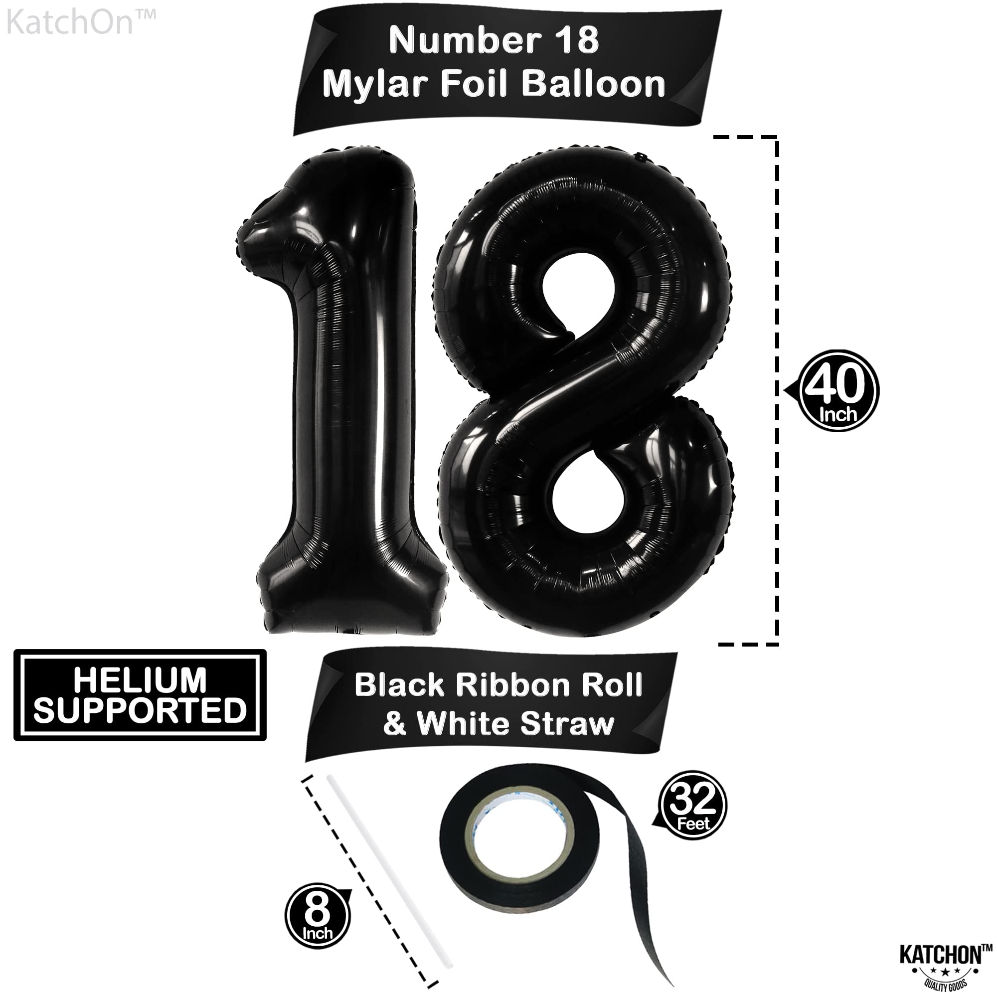 **KatchOn 40 Inch Giant Black 18 Balloon Numbers - Happy 18th Birthday Party Decorations for Boys & Girls - Perfect for Birthday Backdrops, Photo Booths & Milestone Celebrations**