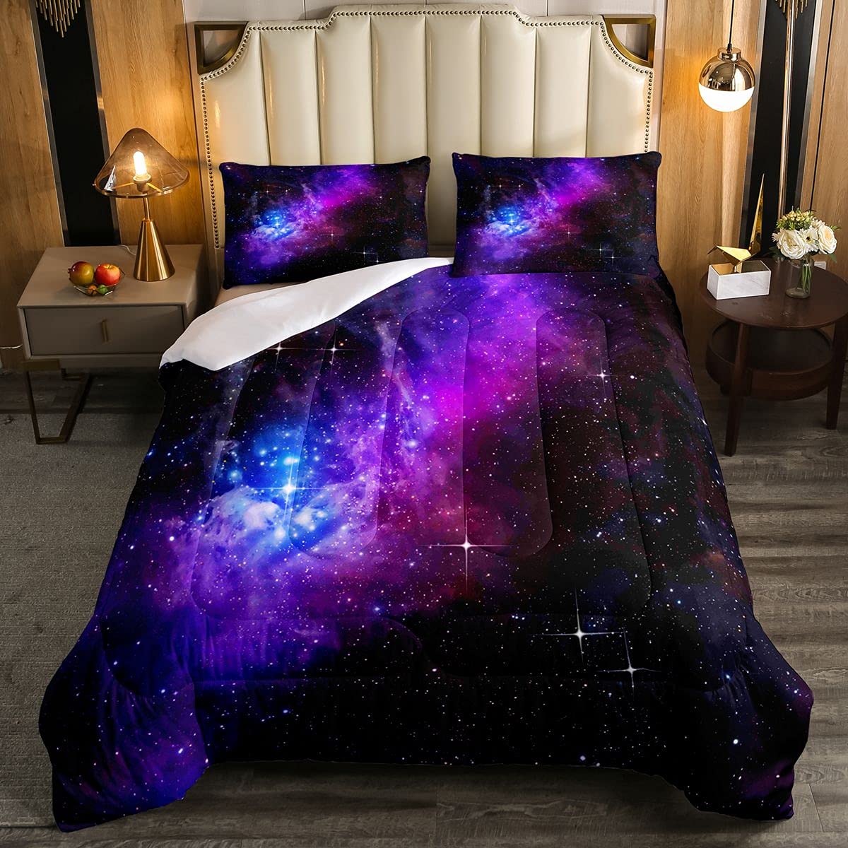 Galaxy Bedding Set for Boys - Outer Space Themed Comforter with Universe & Planet Print | Soft Purple Milky Way Duvet Cover Set | Full Size Quilt for Kids & Teens | Perfect for Space-Themed Bedroom Decor & Astronomy Lovers