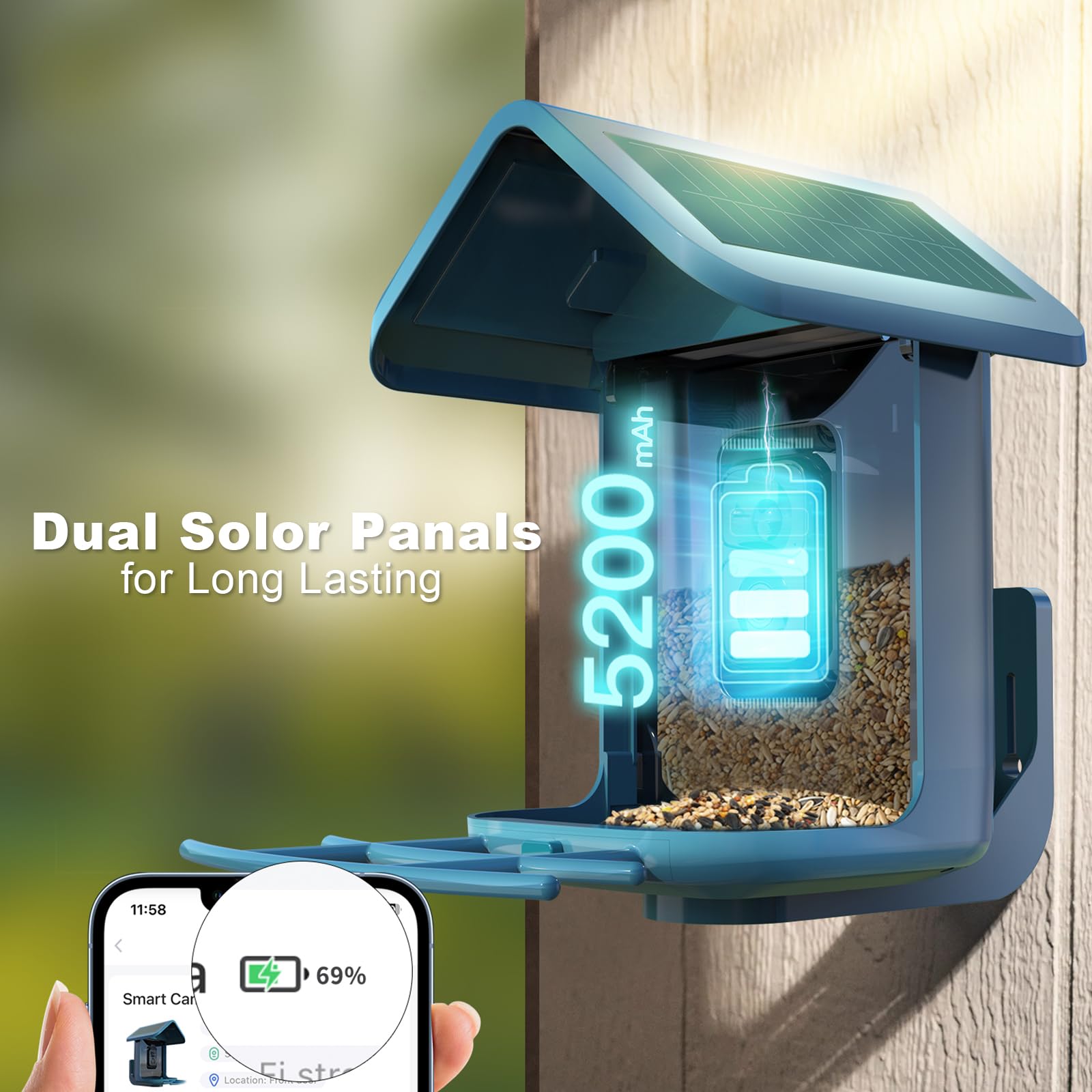 Solar Powered Smart Bird Feeder with 2K Camera - AI Bird Identification, Auto Video Capture, 2.4GHz WiFi, Live Streaming - Perfect Outdoor Backyard Gift for Bird Lovers (Great for Bird Watching & Nature Observation)