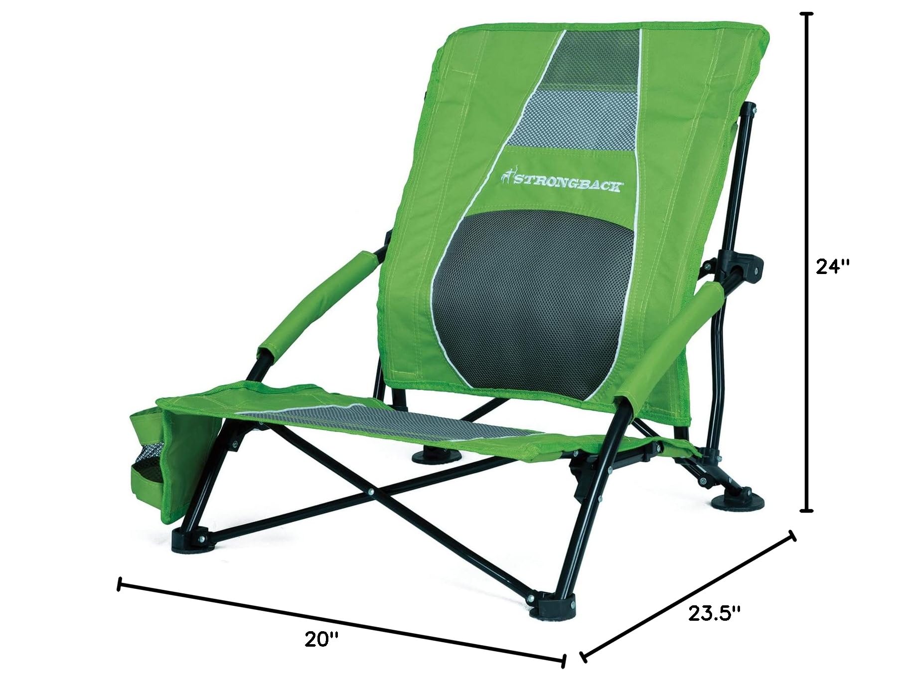 STRONGBACK Low Gravity Beach Chair with Built-in Lumbar Support - Heavy Duty Portable Folding Chair for Adults, Camping, Backyard & Poolside - Lime Green