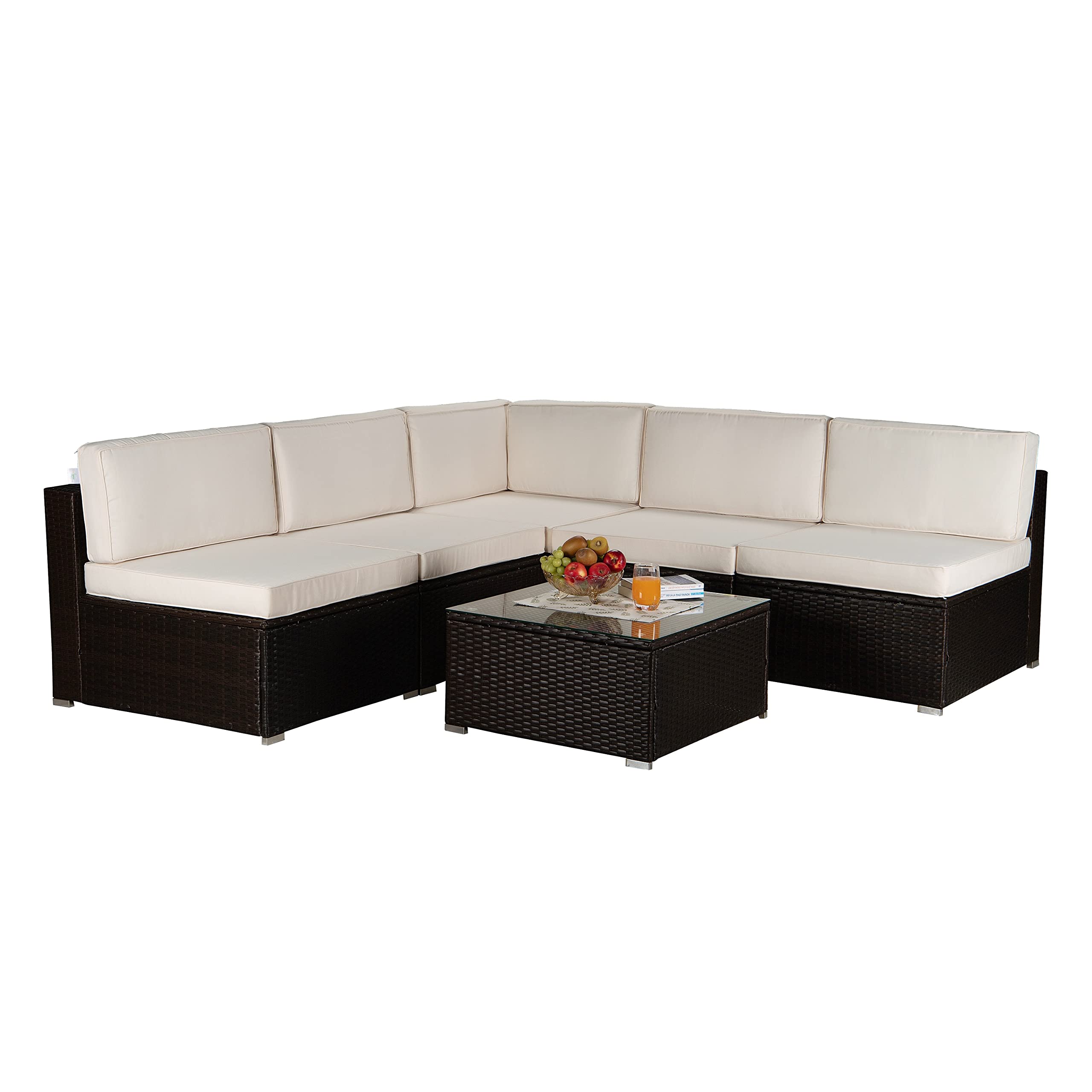 **Outdoor Garden Patio Furniture Set - 6-Piece Brown PE Rattan Wicker Sofa Set with Beige Cushions - Perfect for Backyard, Poolside & Patio Relaxation**