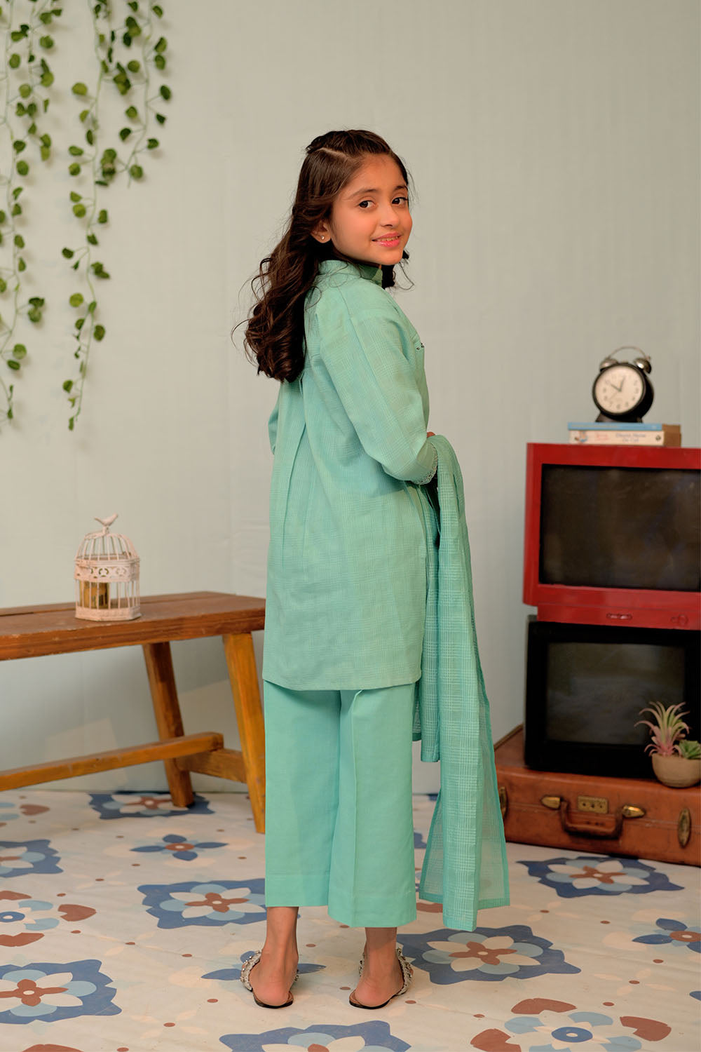Premium Cotton Dobby Self Ferozi Embroidered Suit for Women | Elegant Stitched Senorita Outfit | Perfect for Parties, Weddings & Special Occasions