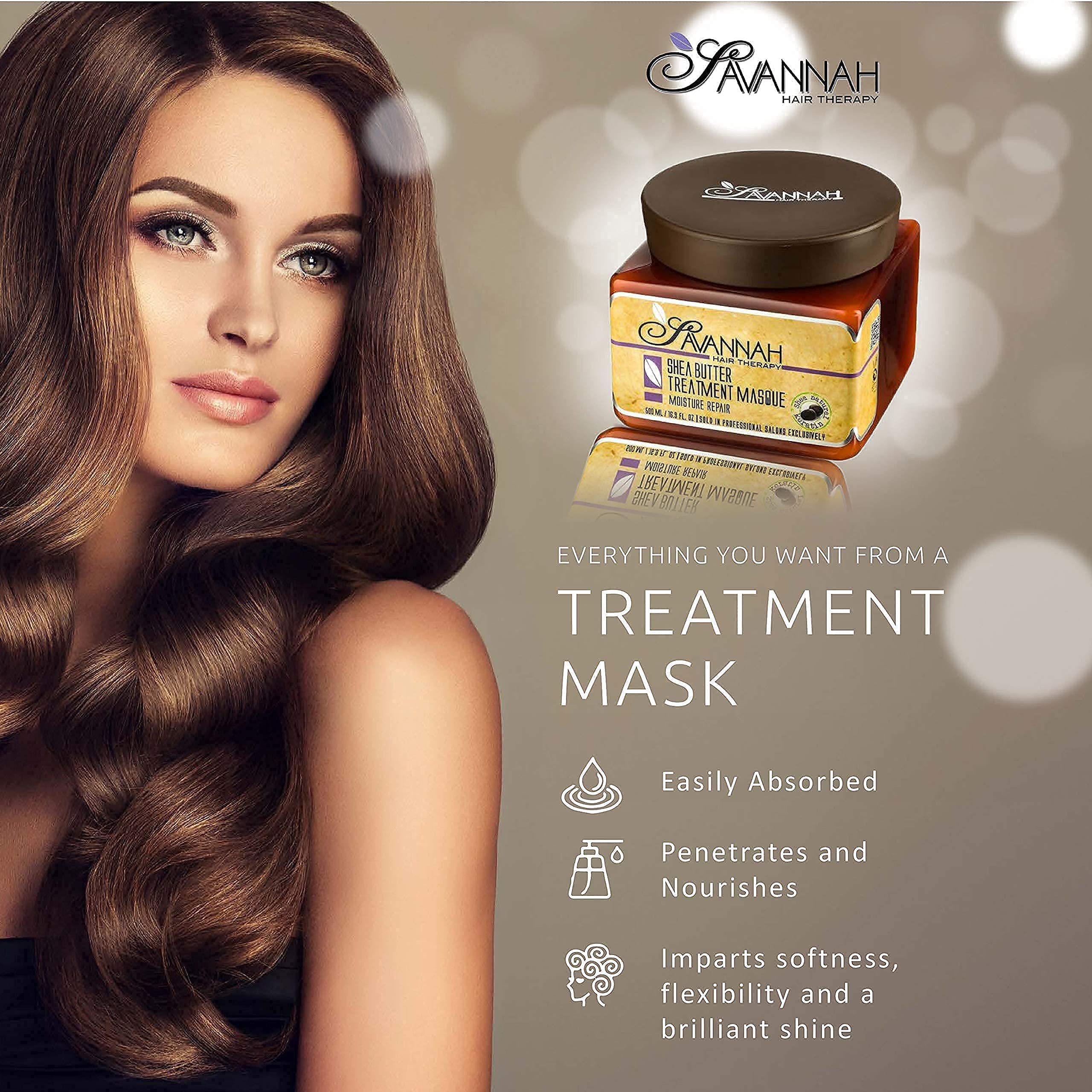 Shea Butter Hair Treatment Bundle - 16.9 Oz Deep Conditioning Mask + 16.9 Oz Shampoo with Natural Keratin for Dry, Damaged, Curly & Color-Treated Hair - Sulfate, Sodium Chloride & B6 Vitamin Enriched - Perfect for Salon-Quality Hair Care at Home