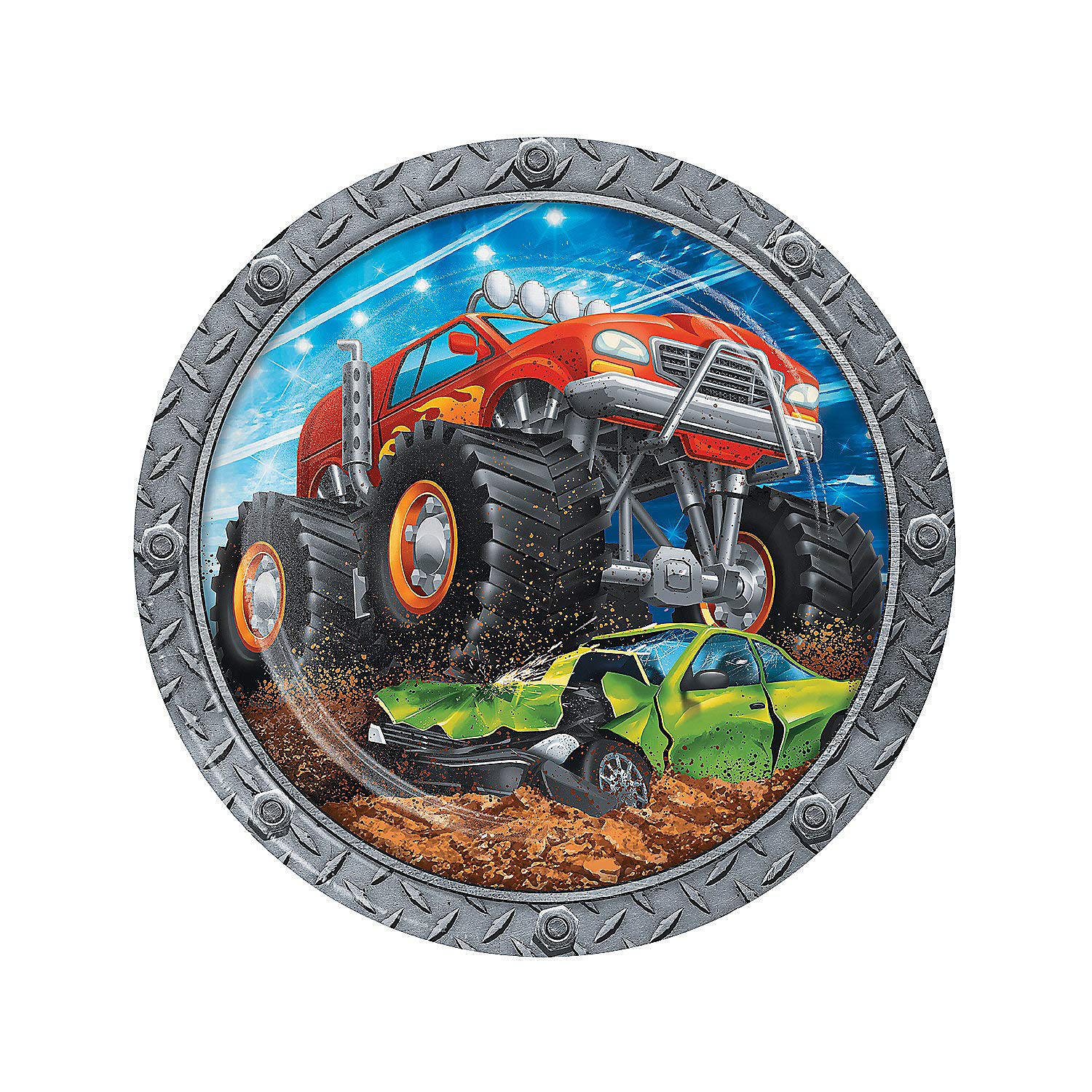Fun Express Monster Truck Party Paper Dinner Plates - 8 Pack Disposable Racing Car Birthday Party Supplies for Boys - Durable Dessert Plates for Kids Birthday Decorations & Monster Truck Theme Parties - Perfect for Birthday Cakes, Snacks, and Party Favors