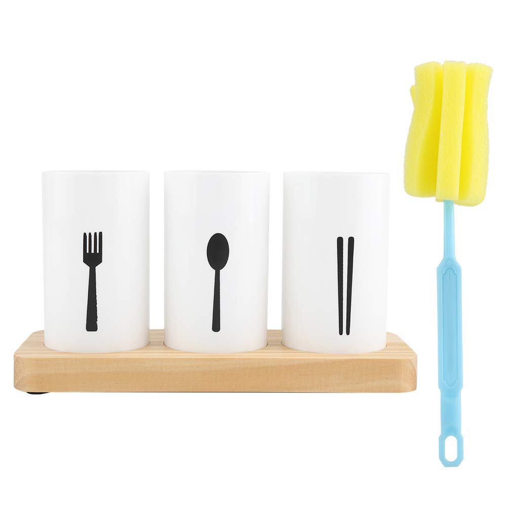 Premium Oak Wood Chopsticks Holder with Bamboo Base - Kitchen Cutlery Storage Box, Drain Rack & Knife Organizer - Perfect for Asian Dining, Sushi Nights & Organized Kitchen Countertops