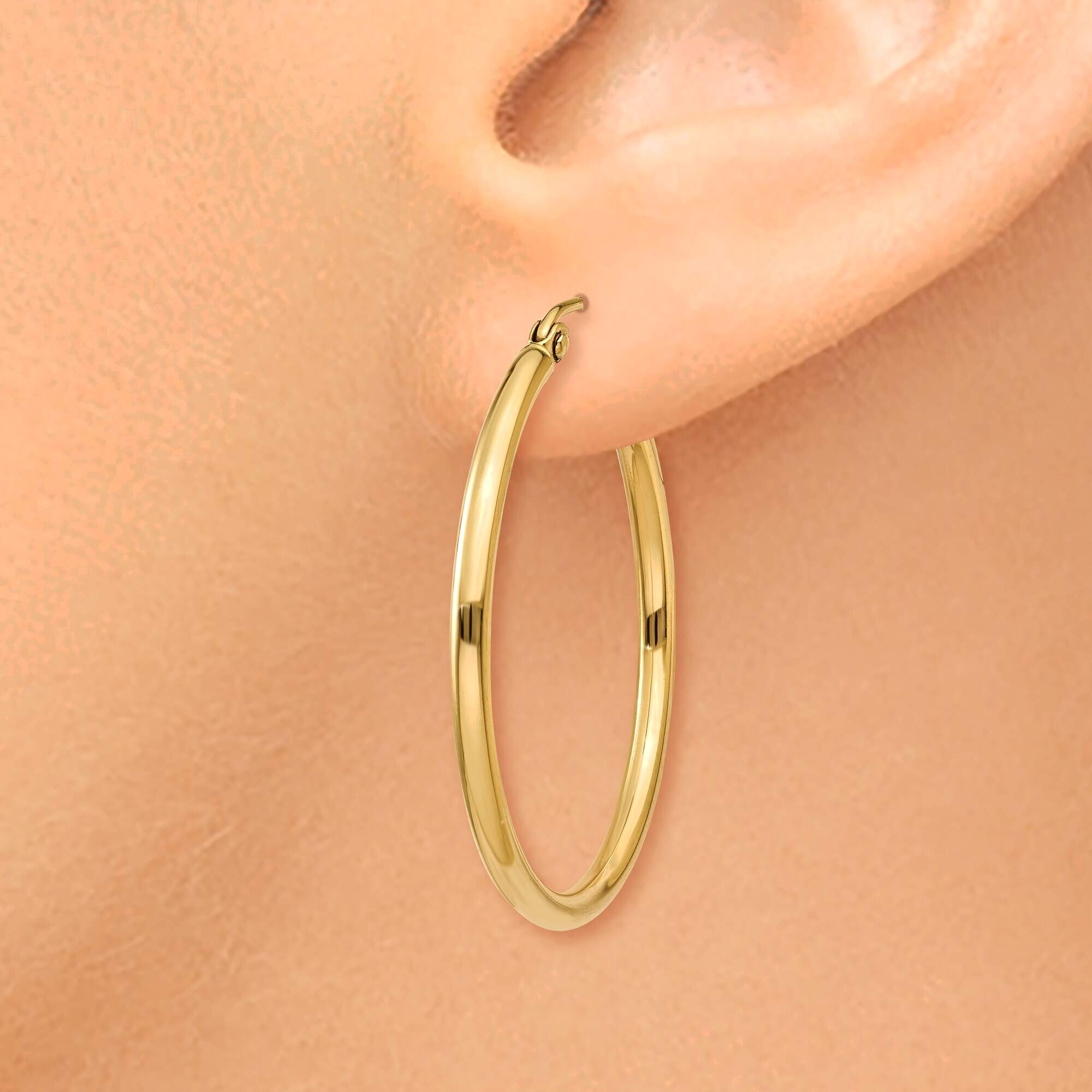 14K Yellow Gold 2mm Lightweight Polished Tube Hoop Earrings - Perfect for Everyday Wear, Parties & Special Occasions