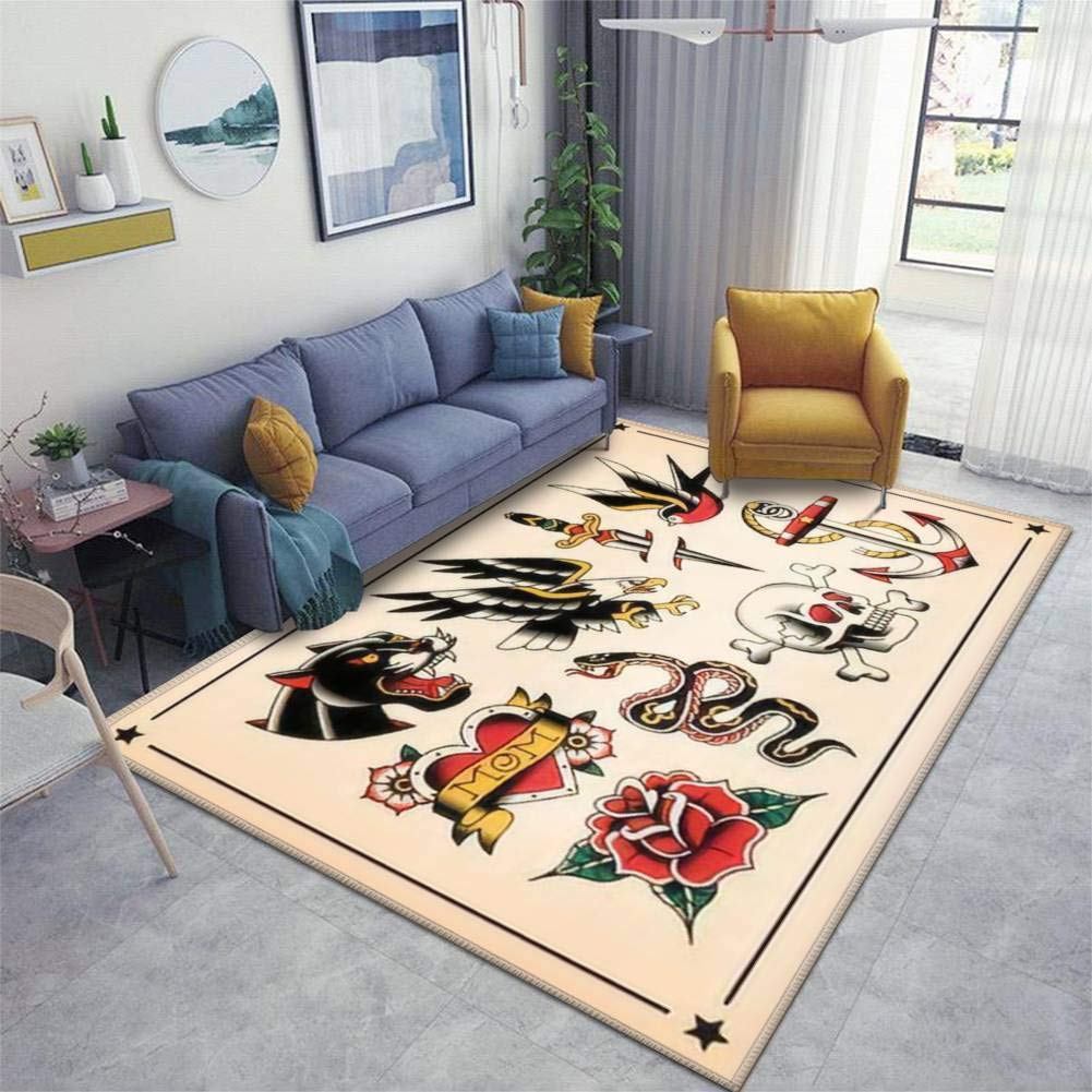 Vintage Tattoo Design Non-Slip Area Rugs - Soft Indoor/Outdoor Floor Mats for Living Room, Nursery, Yoga & Home Decor | Washable Throw Carpets for High Traffic Areas