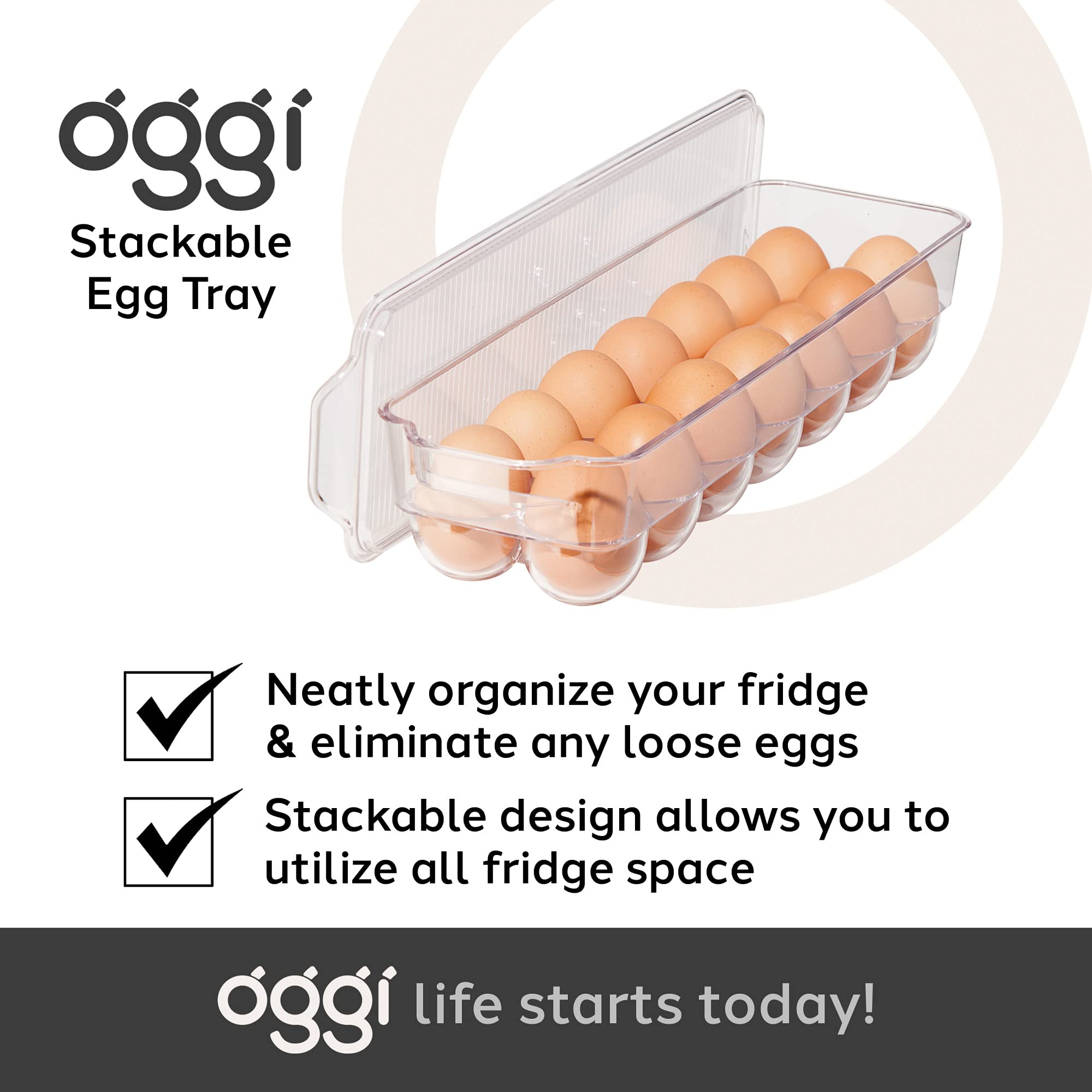 OGGI Stackable Covered Egg Holder - Clear Plastic 14 Egg Tray for Refrigerator | Kitchen & Fridge Organization | Food Storage Containers | Perfect for Breakfast Meal Prep, Baking, and Farm Fresh Egg Storage