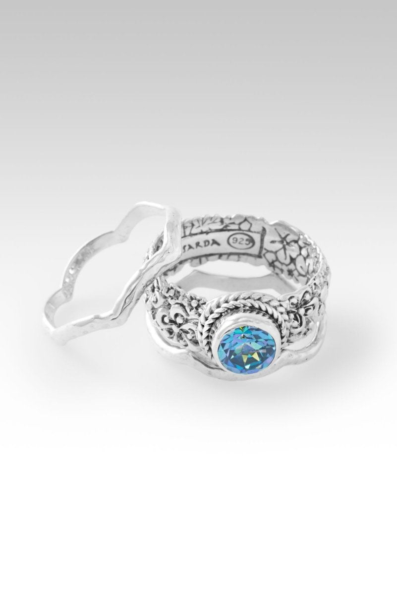 Petal Promise Ring Set of 3 - Rio Aqua Mystic Topaz Rings for Women | Anniversary, Engagement & Wedding Jewelry Gift