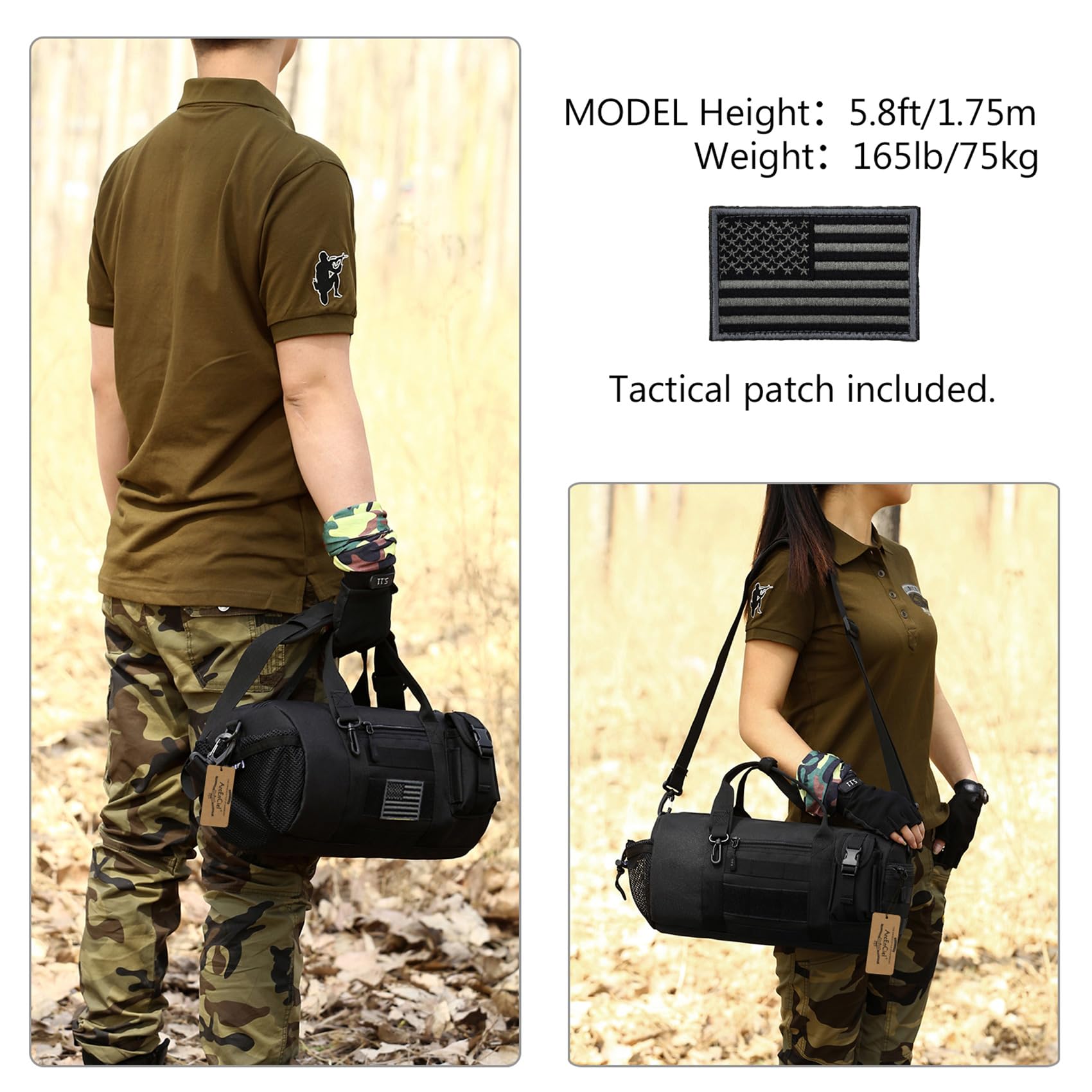 ArcEnCiel Tactical Duffle Bag for Men - Waterproof Gym Backpack with MOLLE System & Shoe Compartment - Military Style Shoulder Bag for Travel, Workout, Hiking & Outdoor Activities