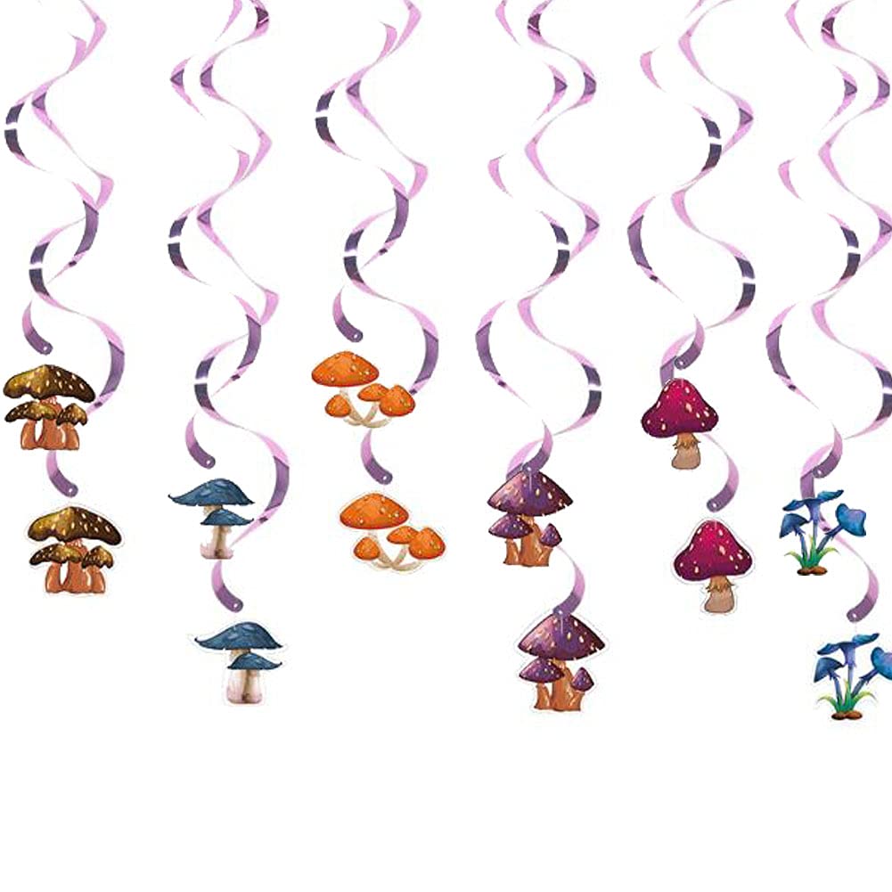 12PCS Mushroom Hanging Swirls Ceiling Decorations - Colorful Party Streamers for Birthday, Baby Shower & Family Celebrations - Perfect for Indoor Party Decor and Photo Backdrops