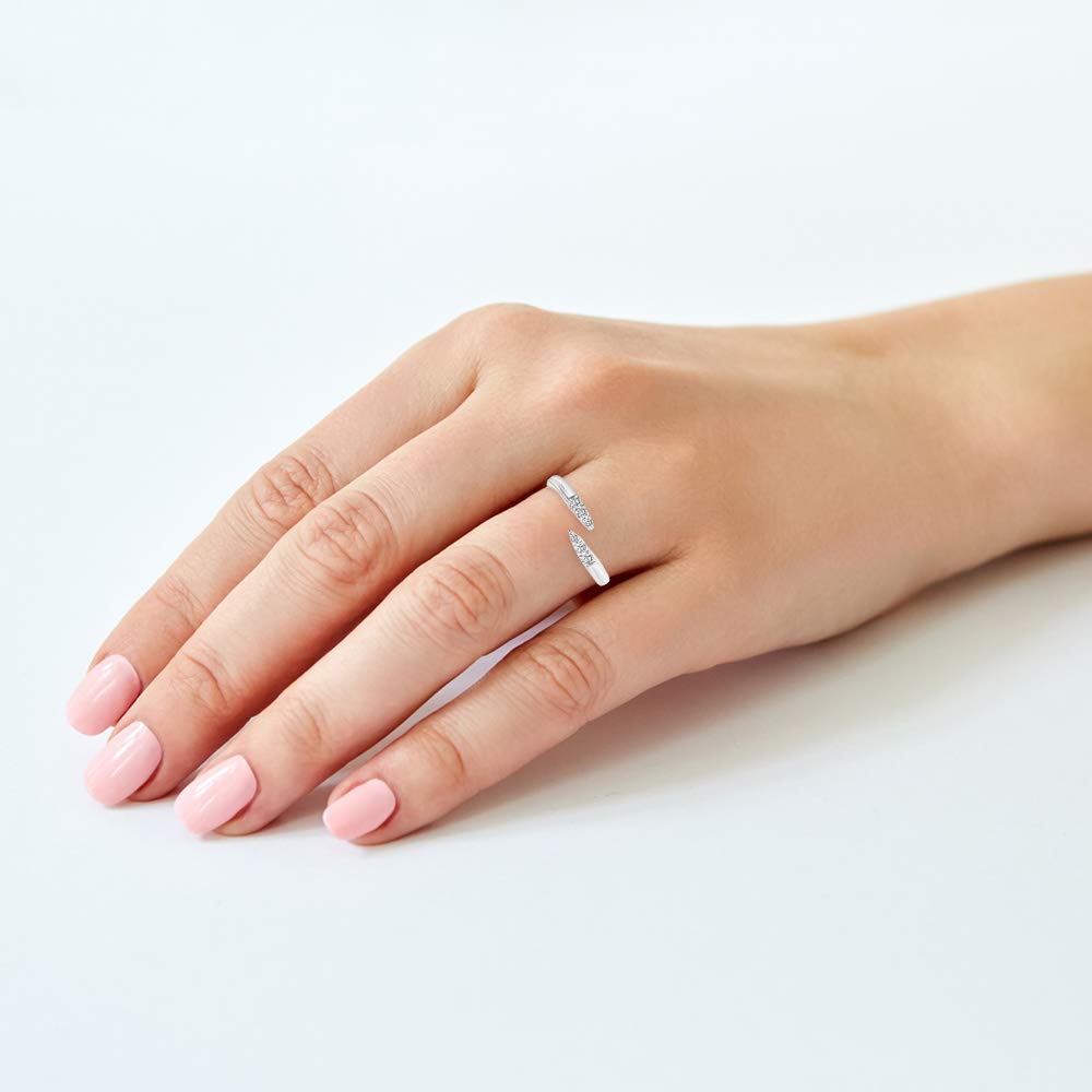 Keepsake Women's 925 Sterling Silver or 18k Gold Vermeil Bypass Ring with 0.056ct Diamond (I-J, I3) - Elegant Stackable Ring for Everyday Wear, Anniversary Gift & Special Occasions