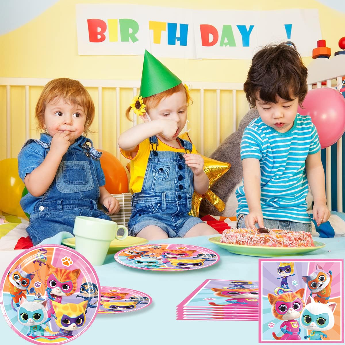 Super Kitties Birthday Party Supplies - 40-Pack Includes 20 Plates & 20 Napkins for Kids Birthday Decorations - Perfect for Themed Parties, Baby Showers & Celebrations