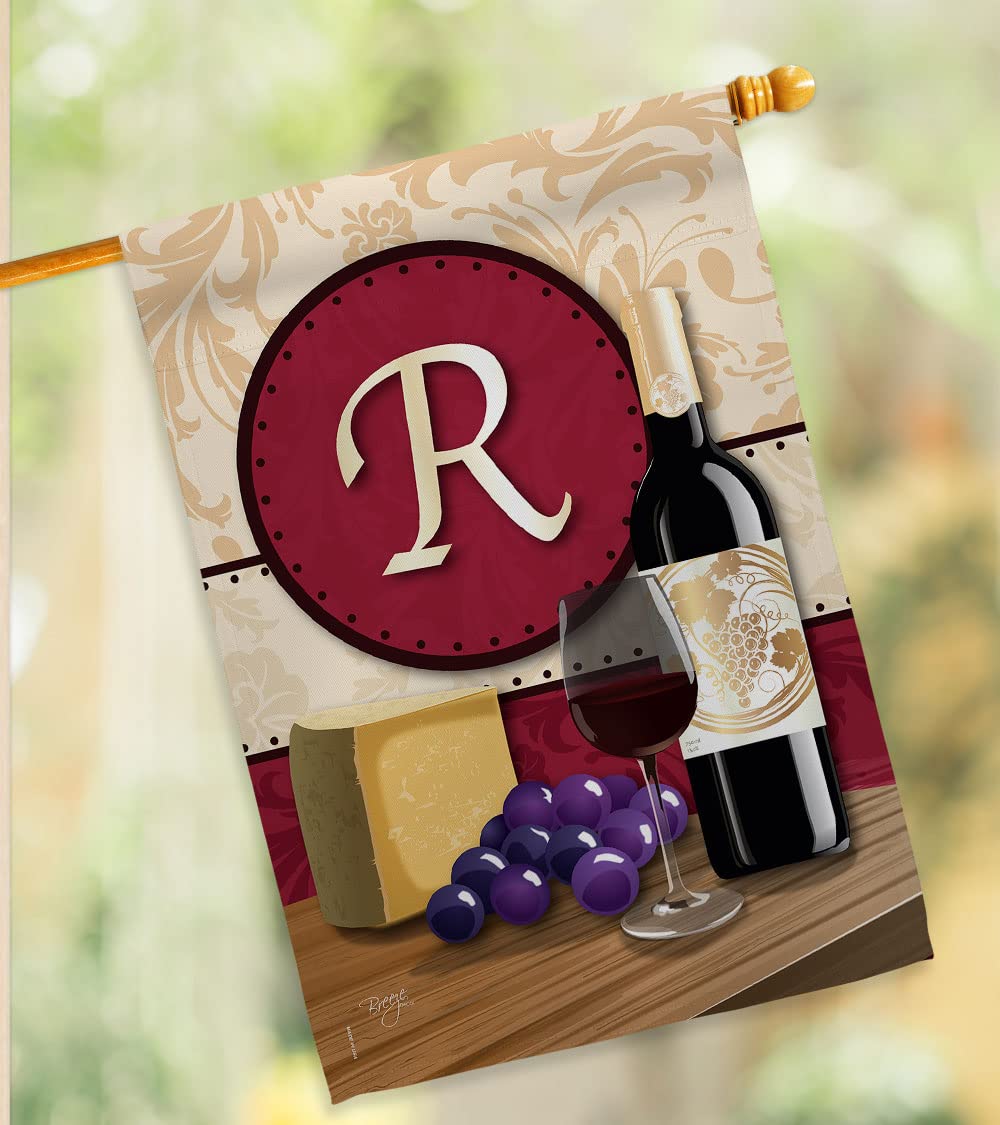 Breeze Decor R Initial Wine House Flag Set 28x40