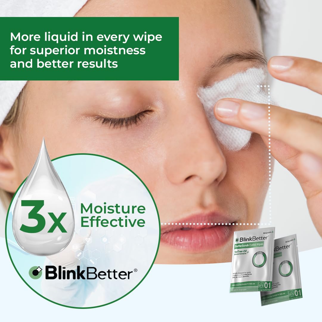 **Tea Tree Oil Eyelid Wipes - 180 Count (Pack of 3) | Natural Blepharitis, MGD & Dry Eye Relief | Hypoallergenic, Soothing & Moisturizing | Biodegradable & Gentle | Perfect for Travel, Daily Eye Care & Sensitive Skin**