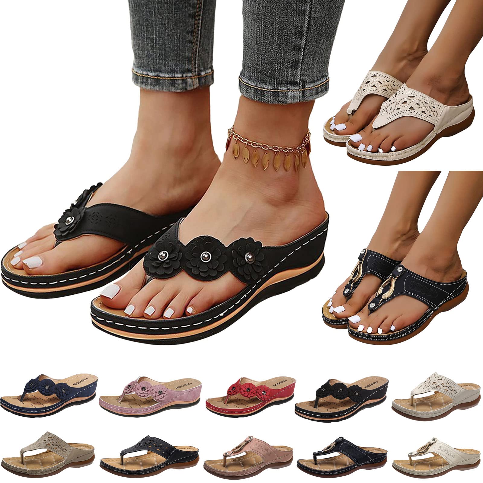 Women's Casual Roman Sandals - Summer Flip Flops with Comfortable Flat Sole & Clip Toe Design | Slip-On Sandals for Outdoor & Indoor Wear | Perfect for Beach, Pool, Vacation and Daily Walking